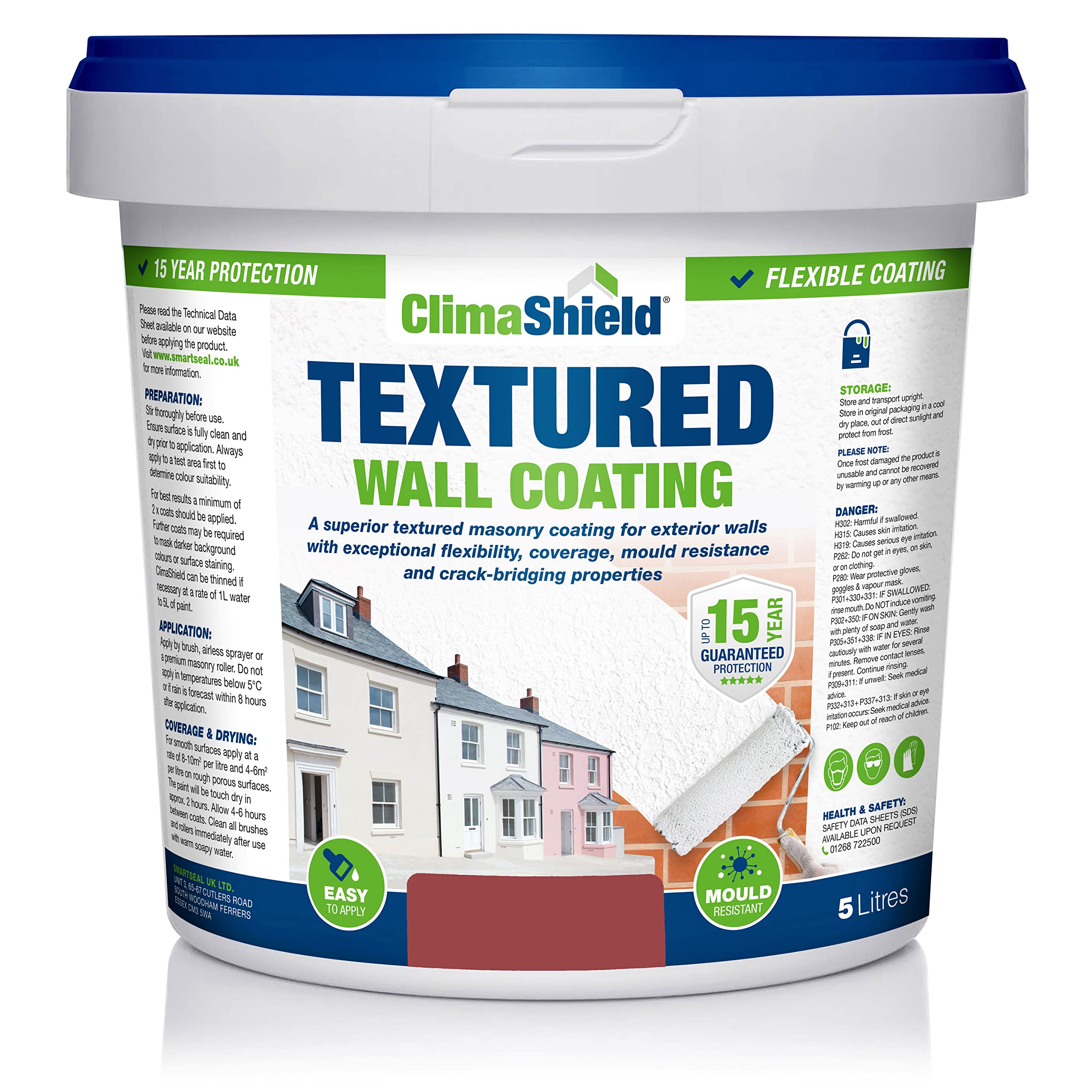 SmartSeal Textured Wall Coating - Waterproof 15yrs+ Breathable & Flexible - 12 Colours - Brick Stone Concrete & Render (Brick Red, 5 Litre) — image 1