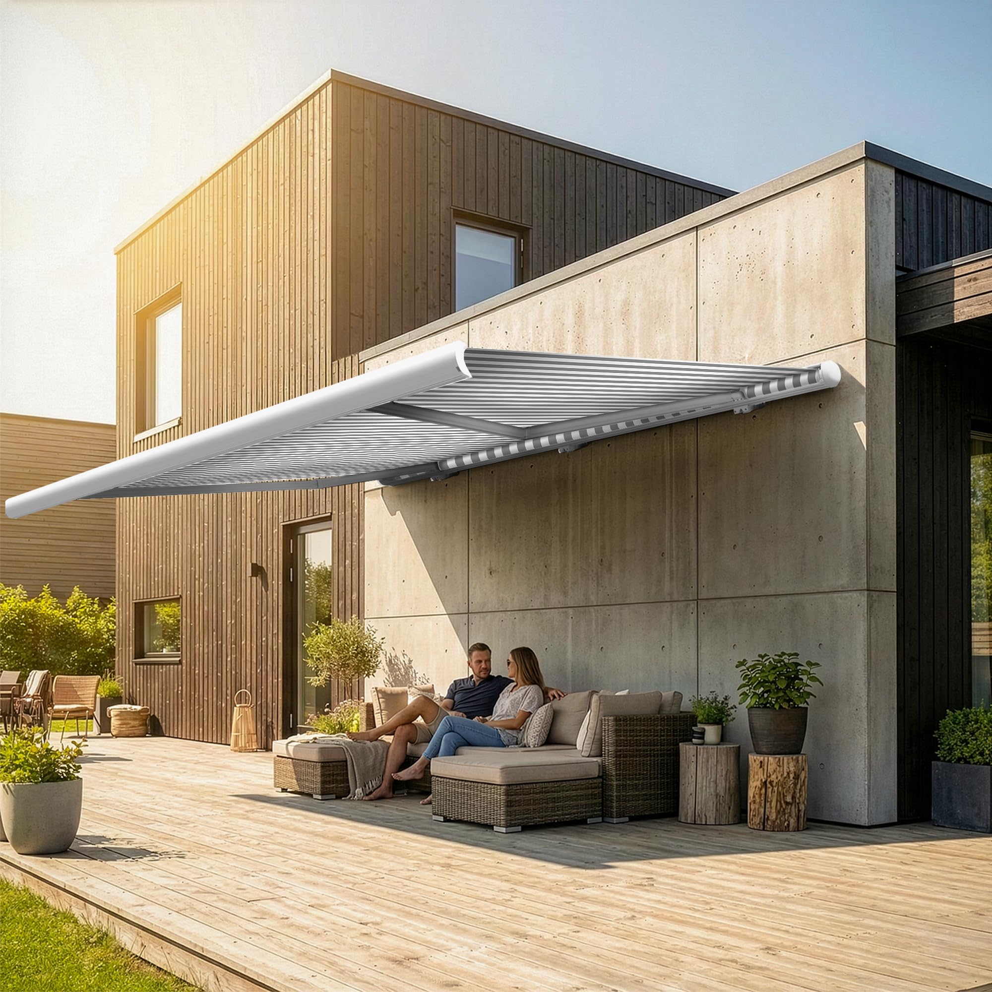 kassettenmarkise onlineshop Eclipse Vollkassettenmarkise Premium elektrisch 4,5x3m Markise Balkon Terrassenüberdachung Gelenkarm Polyacryltuch UV-Schutz 50+ Smarthome-fähiger Motor, Markisentuch: Grau-Weiß S3 Trial Handsschuhe Alaska BRAND:Salsa Farbe:Tan/rechteckiges Logo