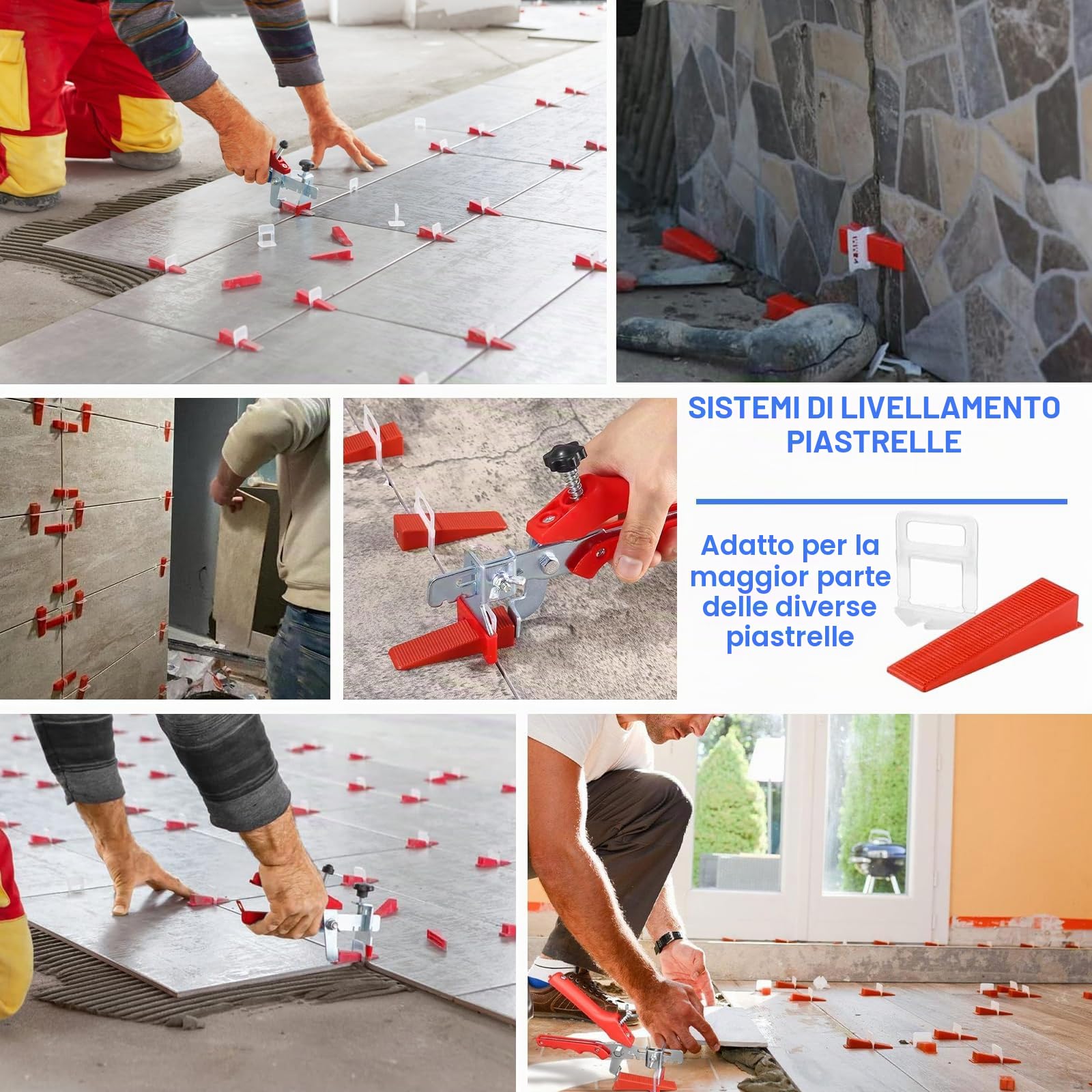ENCOUN Niveladores de Azulejos, 600 Niveladores Espaciadores 2mm+200 Reutilizables Espaciador, 1Alicate de Instalación,1Cuchillo de Gancho, Sistema de Nivelación de Azulejos para DIY y Profesional