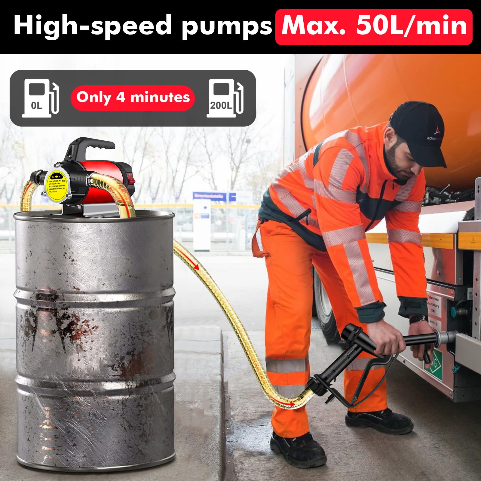 Pompa diesla z akumulatorem 50 l/min, bezprzewodowa elektryczna | pompa diesla 12 V, samozasysająca, zestaw pomp do transferu paliwa DC, elektryczna pompa paliwowa, przenośna elektryczna