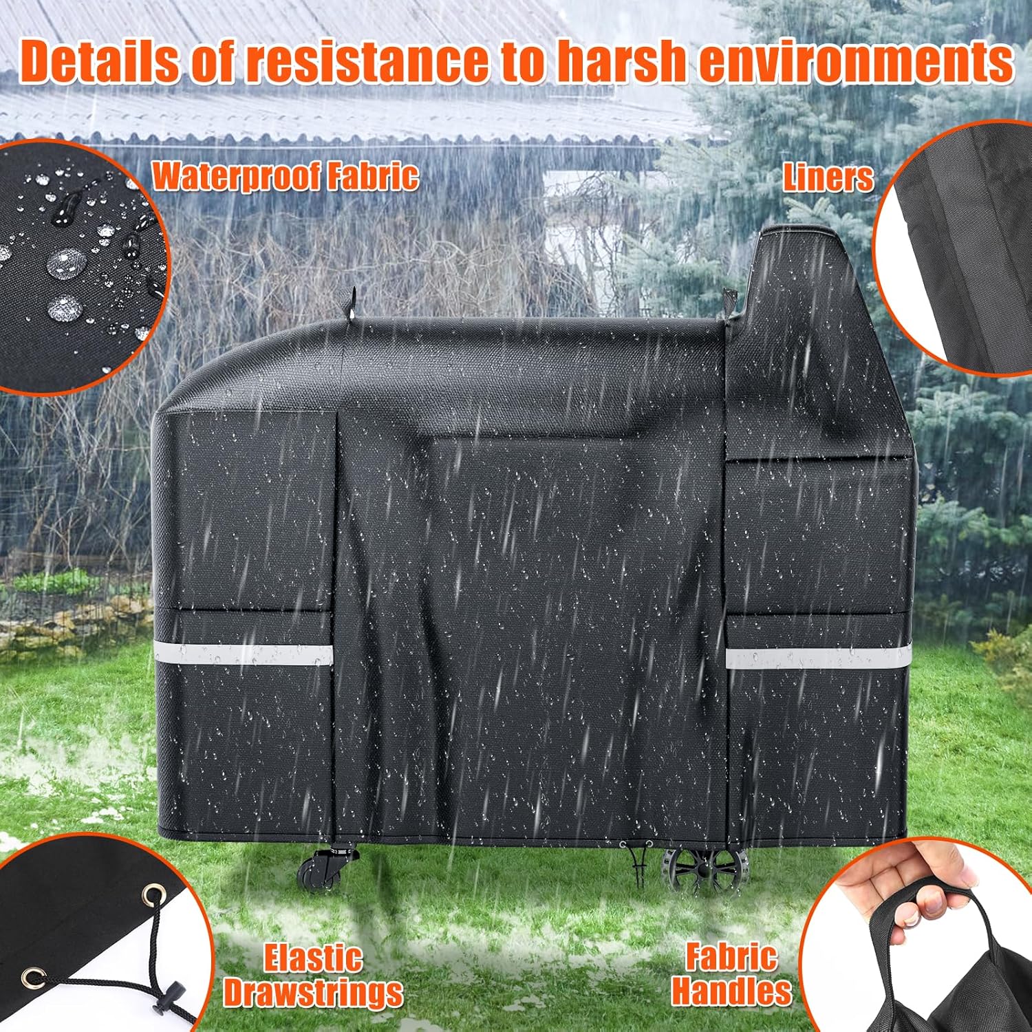 Grisun Grill Cover for Pit Boss Austin XL, Rancher XL, 1000/1100/1150 Series - 1000C, 1000D3, 1000SC, 1000SC2, 1000SQ,1000T4, 1100 Pro, 1150 Pro, 600D Anti-Fade Waterproof Pellet Grill Cover - Image 3