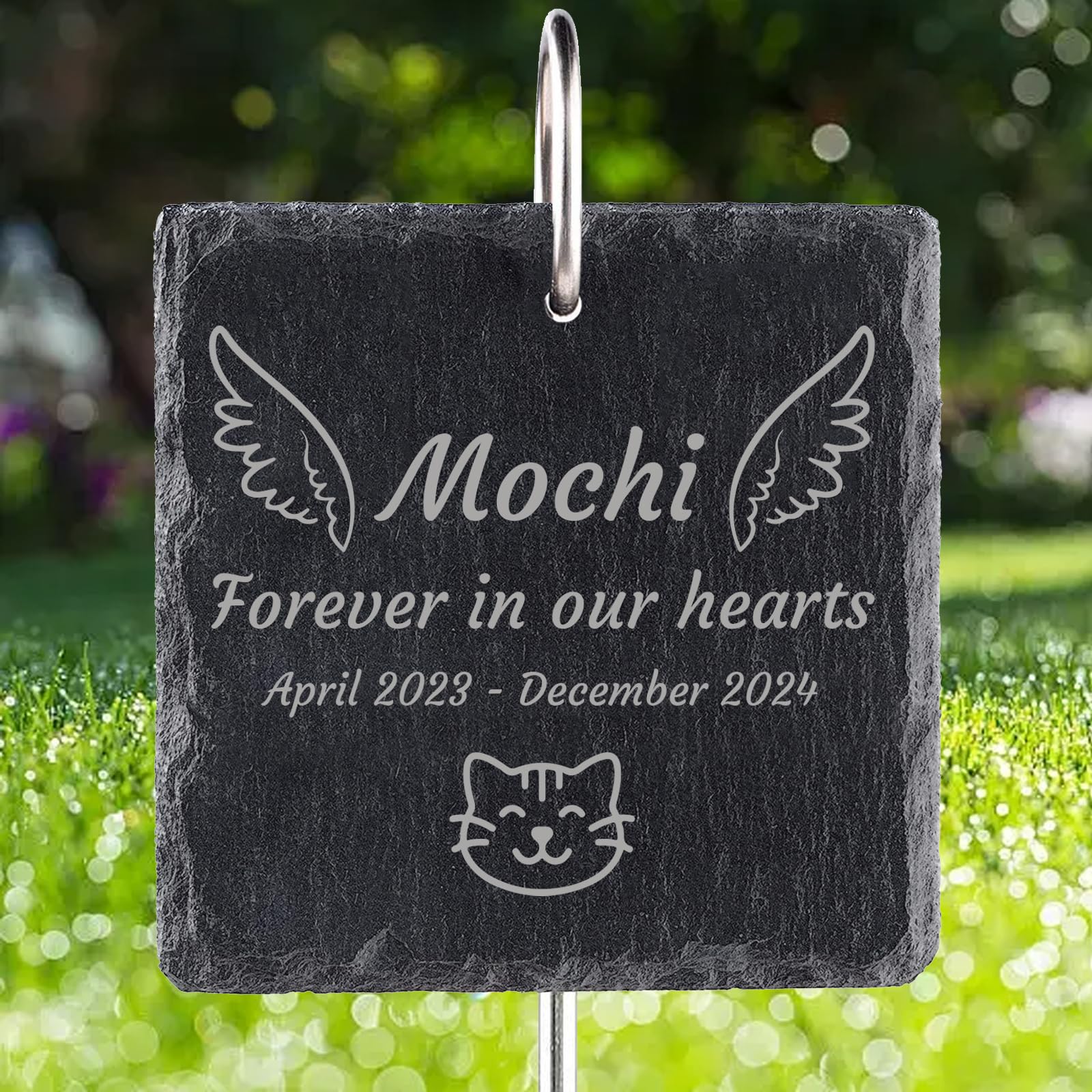 Jodimitty Personalised Pet Memorial Plaque with Hook Stake, Custom Name & Life Span & Message & Pattern, Engraved Plaques Stand Grave Stones Dog Cat Memorial Gifts Keepsakes (Square)