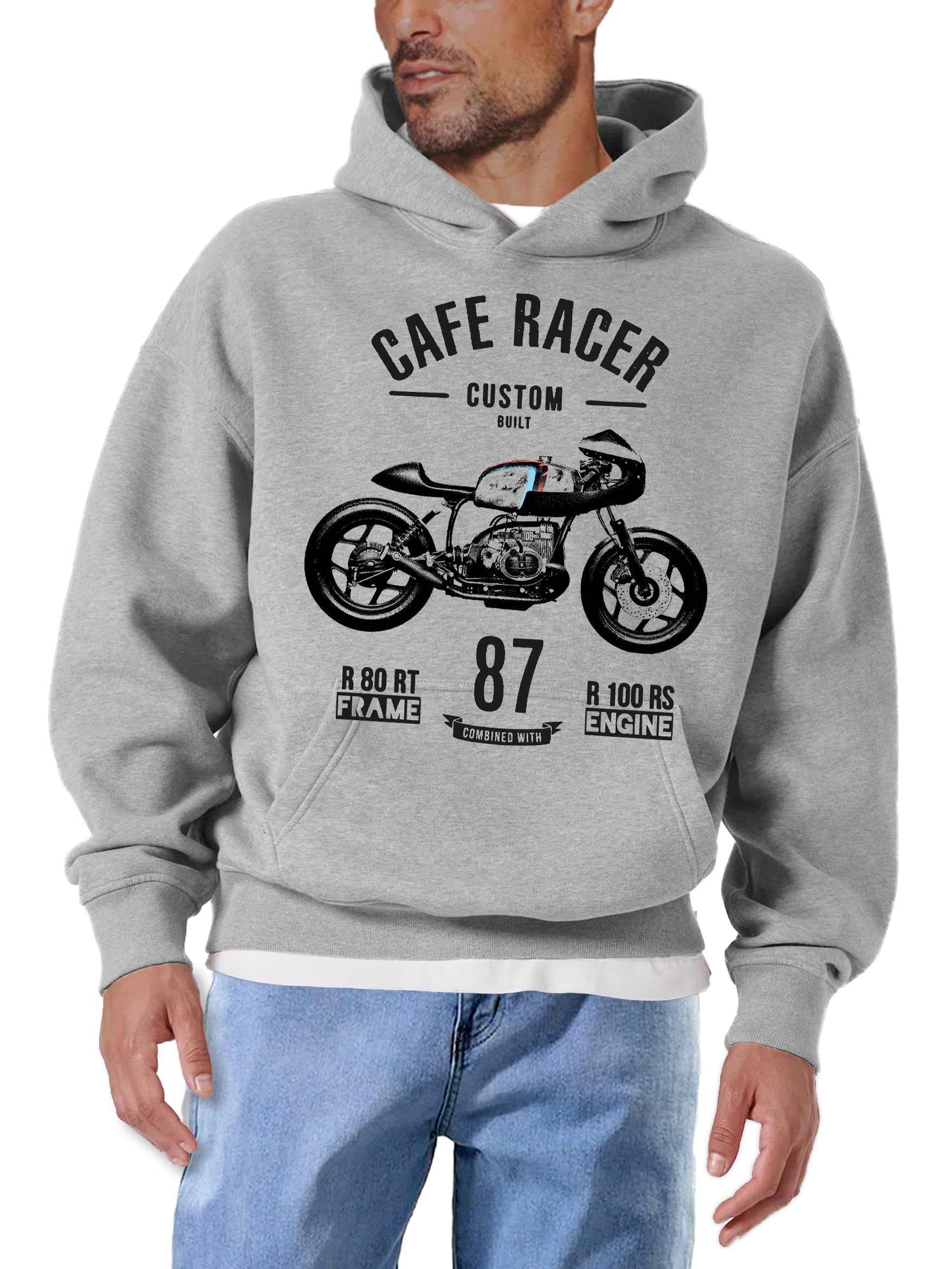 Makaya Pull à Capuche Homme Cafe Racer R100 Sweat Shirt Hoodie Sweatshirt