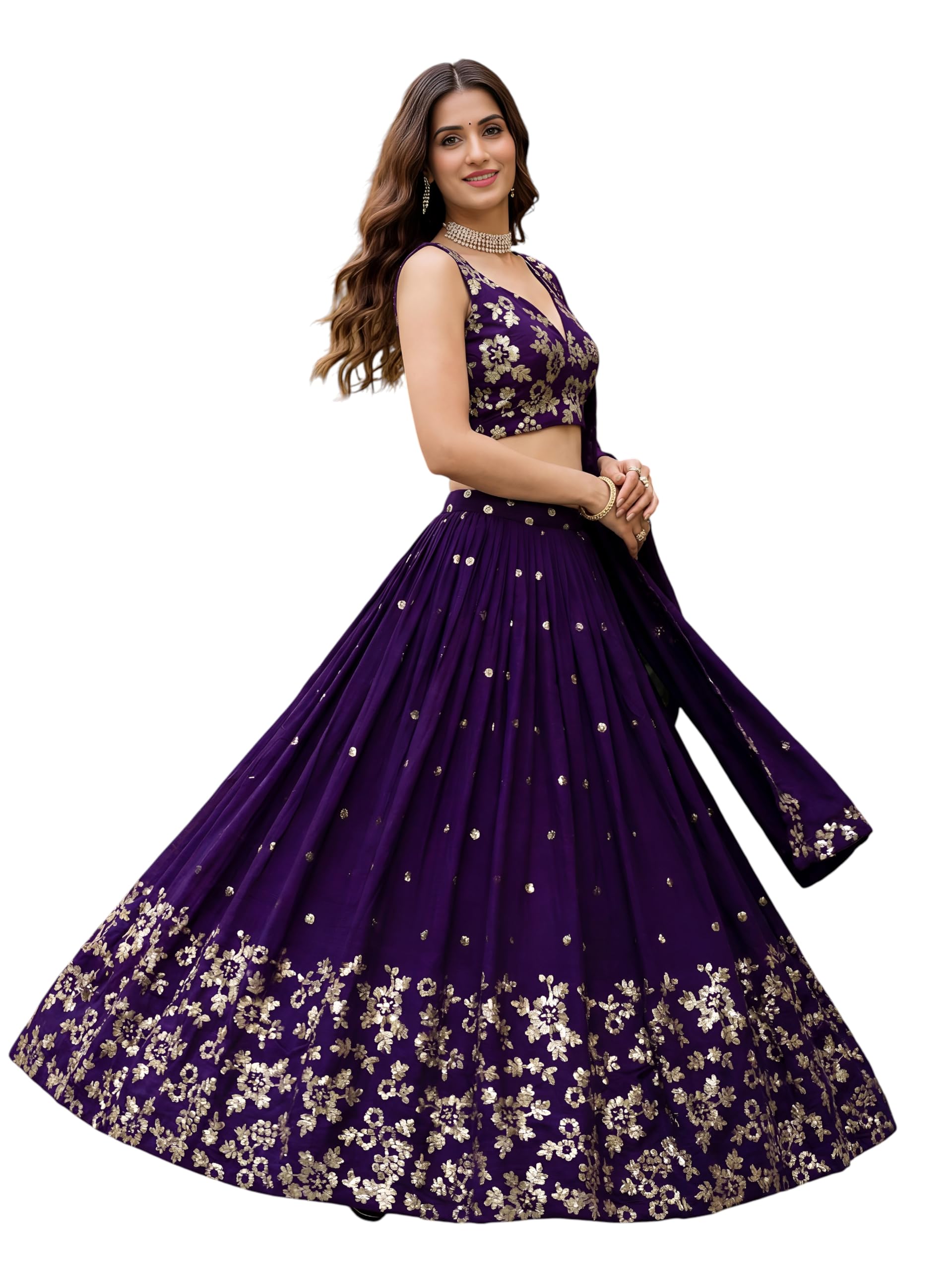 zeel clothing Women's Sequins and Thread Embroidered Work Georgette Lehenga Choli With Dupatta (6015-Purple-Women-Lehenga-Choli-Latest; Free size)-picture-10
