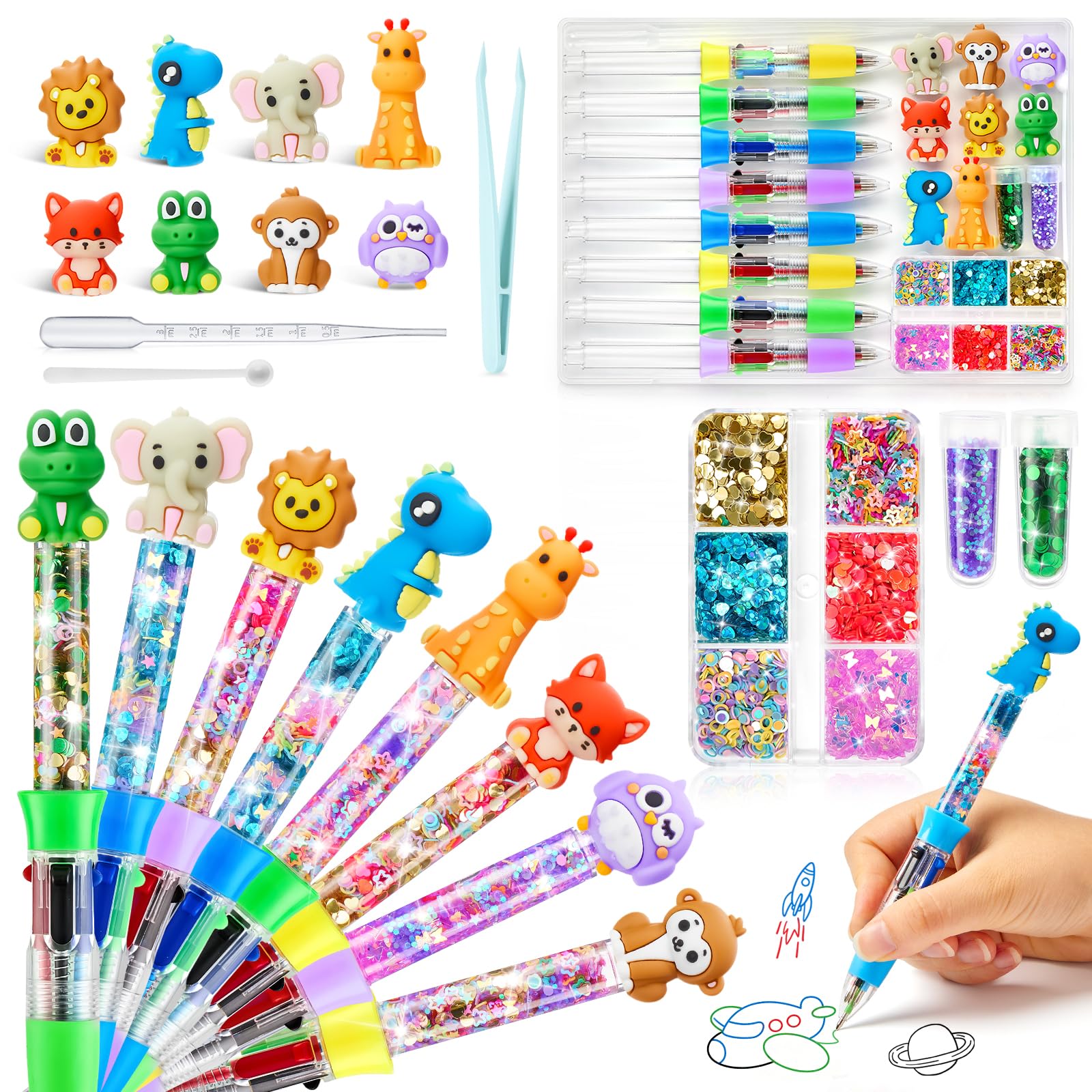 JOEJONI DIY Pen Making Kit, Pen Creator Studio, Creative Art and Craft Kits for Kids, Make You Own 8 Sparkly Glitter Pens, DIY Creative Gift for Girls Boys Age 3-12