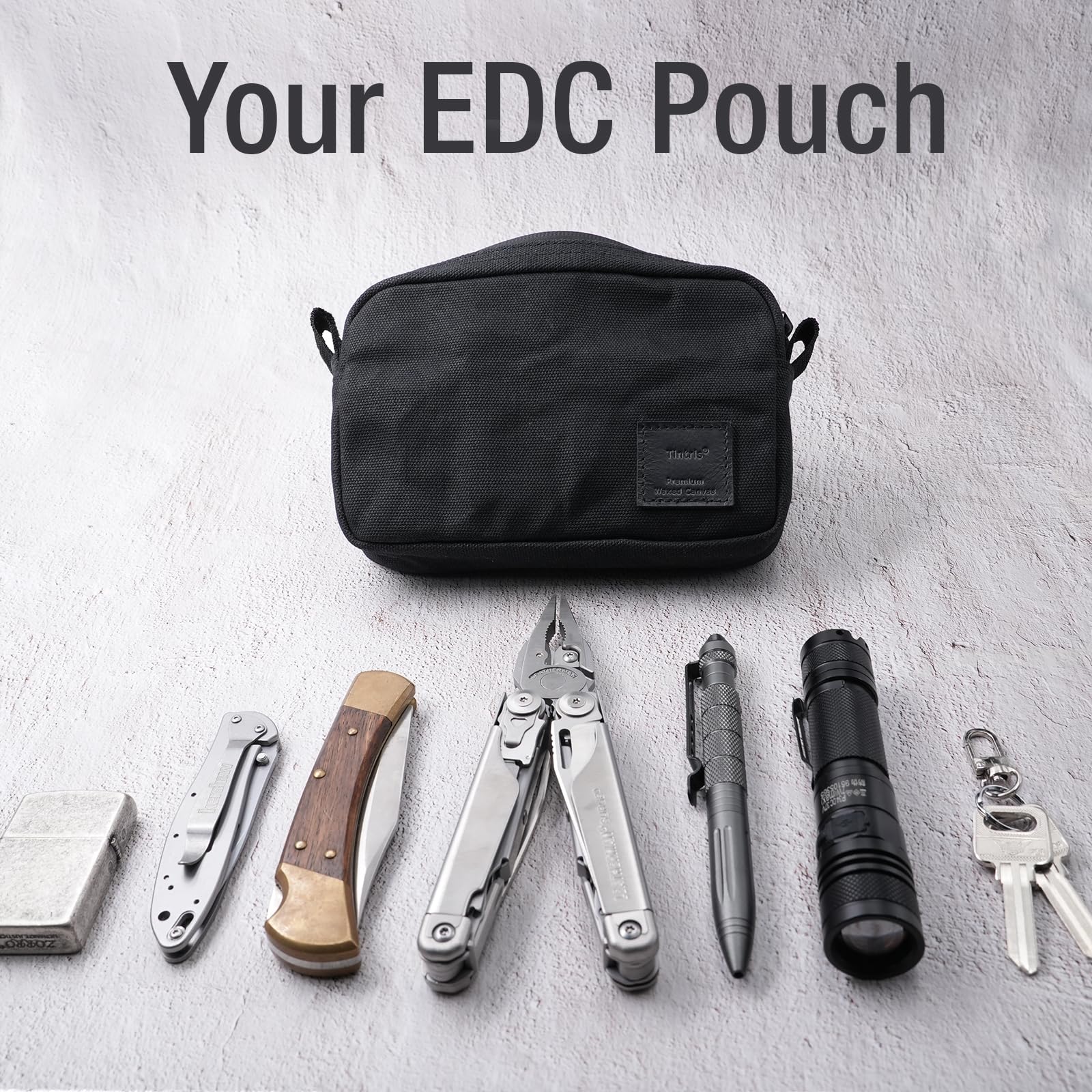 Tintris Riñonera con Cremallera para Hombres y Mujeres, con Cremalleras YKK, Bolsa de cinturón EDC para Camping, Senderismo, Resistente al Agua, Lona Encerada Resistente, Color Negro, Talla M