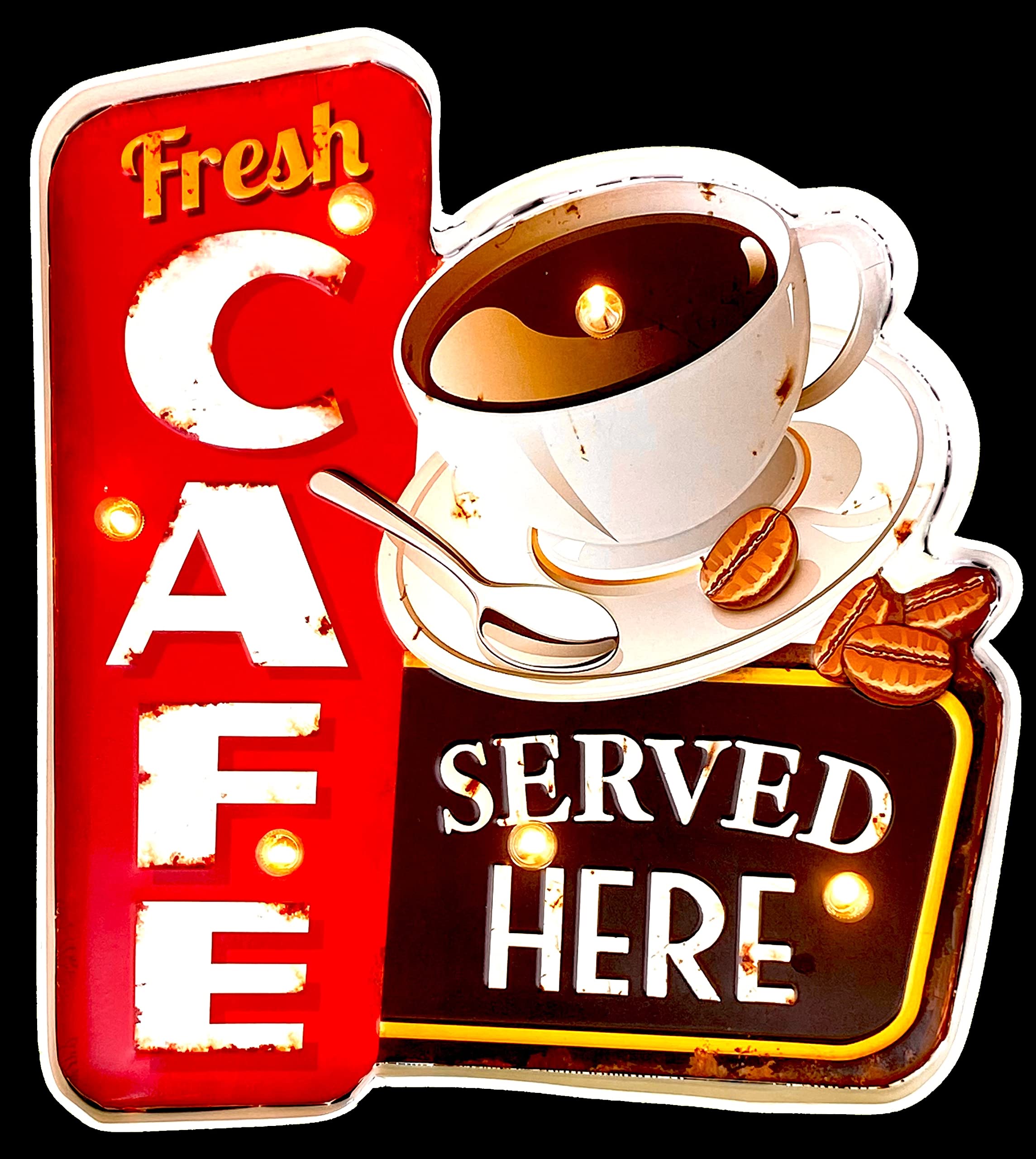Adornos de Pared Restaurante — Cartel Retro De American Retro Sign Company Letrero Luminoso LED Cafe para Cafeteria Pub Bar y Cocina | 33x31x5cm (9092)