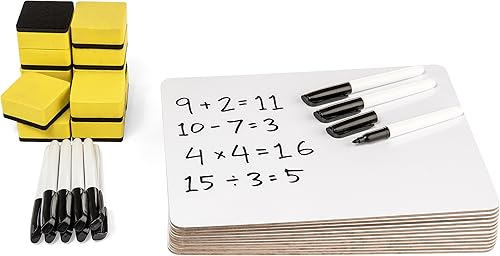 Blue Summit Supplies Paquete de 12 unidades de lapboard de borrado en seco incluye 12 pizarras blancas de 9 x 12 pulgadas 12 marcadores 12