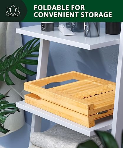 Miniatura 29 de Royal Craft - Bandeja de bambú para bañera con soporte para libro y vino Bambú Negro,Negro (plegable),Bambú carbonizado (marrón),Gris