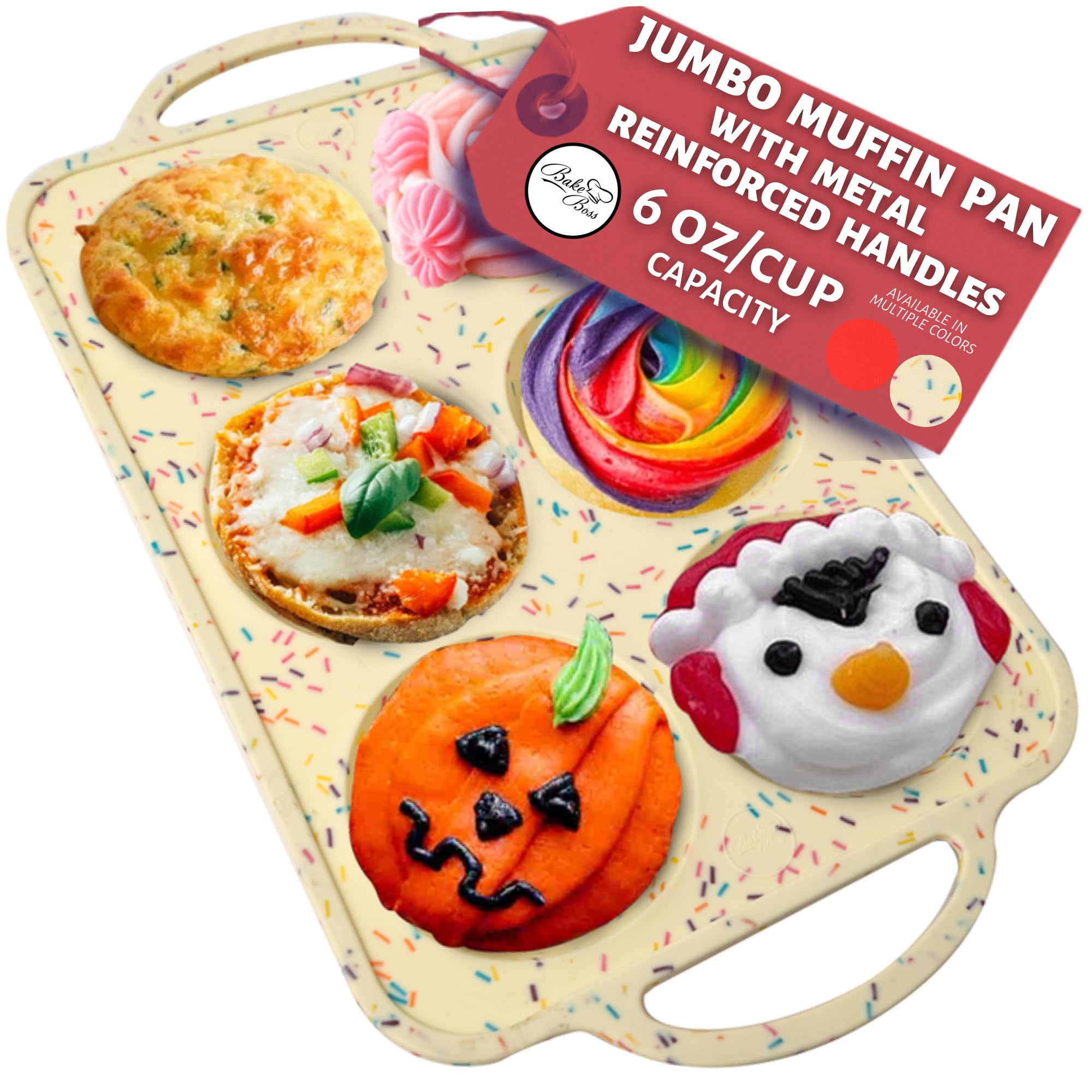 BAKE BOSS Jumbo Texas Muffin Pan, Muffin Tin - Confetti Color