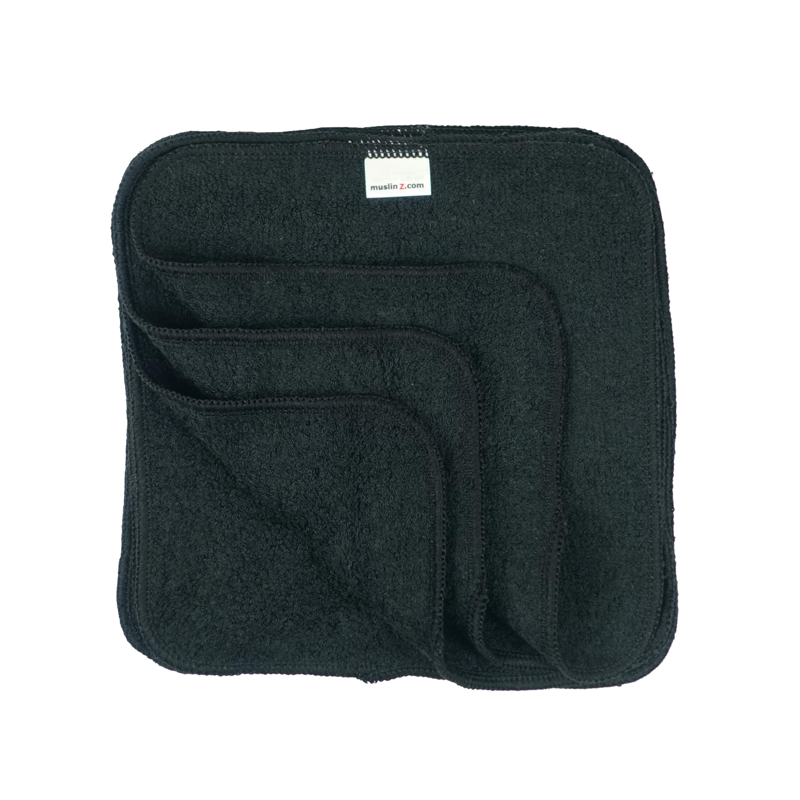 MuslinZ Bamboo Cotton Terry Wipes 20x20 cms Face Cloth Washable reuseable Baby Wipes (Black), 20cms - Image 4