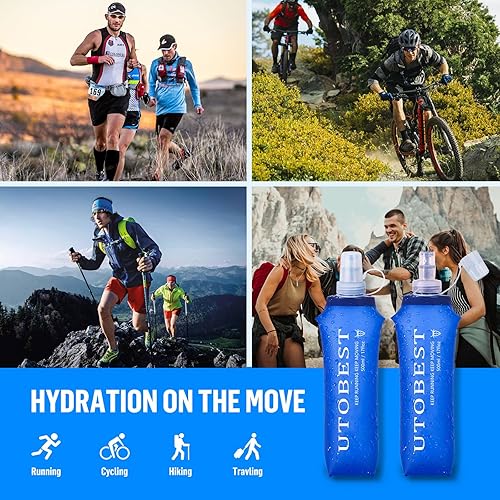 Miniatura 6 de UTOBEST Soft Flask, paquete de 2 botellas suaves para correr, 16.9 fl oz, botella plegable de TPU, botella plegable portátil de mano para viajes,