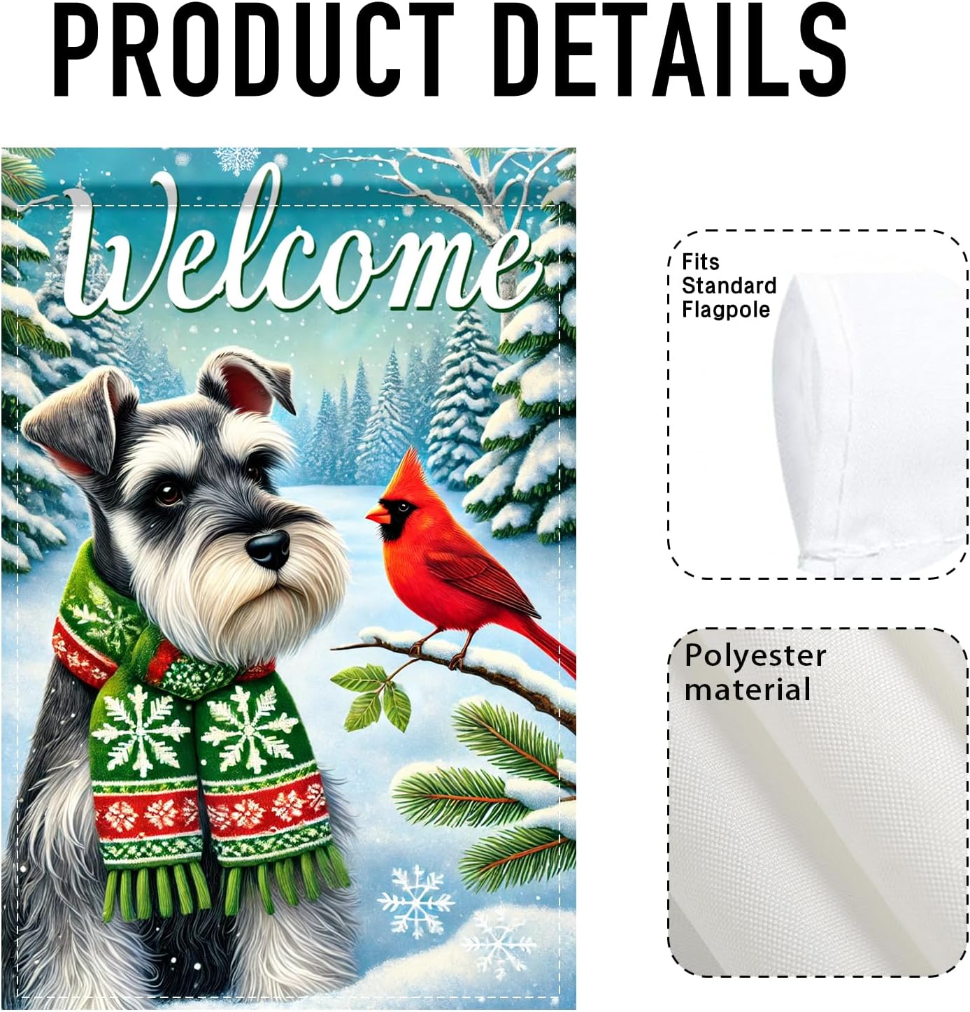 Nuxovilar Winter Garden Flag 12x18 Inch - Schnauzer with Cardinal in Winter Scene Decorative Flag - Double - Sided Polyester, Fade Resistant for outdoor holiday decorations - Image 5