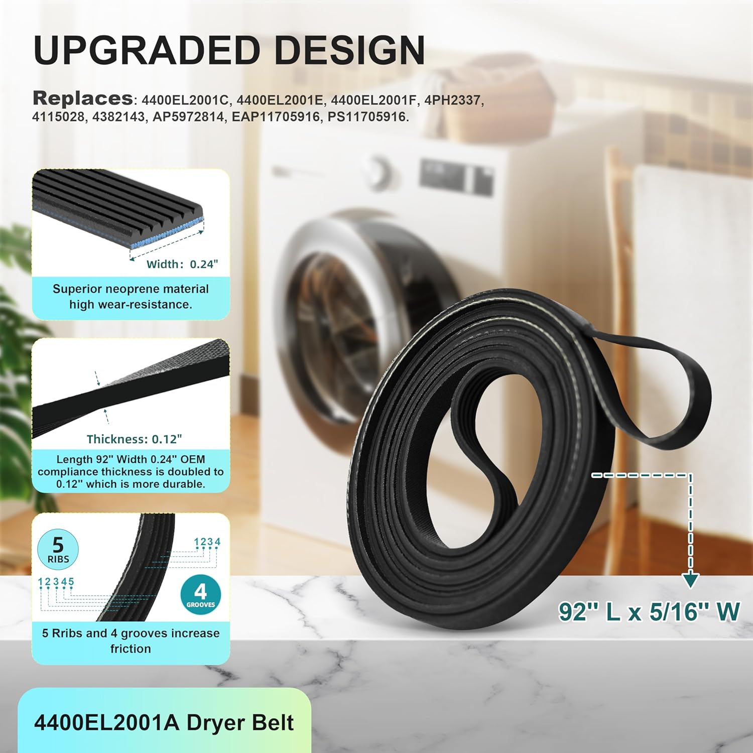 Upgraded Dryer Repair Kit Compatible with LG Kenmore Dryers Includes 4581EL2002C Dryer Drum Roller 4400EL2001A Dryer Belt 4561EL3002A Idler Pulley & Spring Replace 4400EL2001F 4581EL3001E 4581EL2002A
