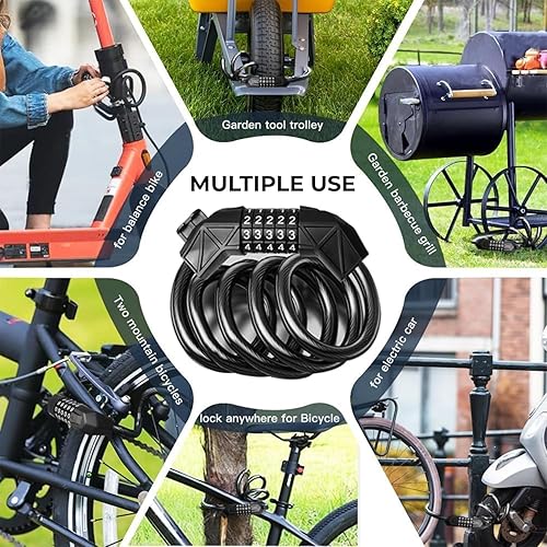 Miniatura 6 de Cerradura eléctrica para bicicleta, cerradura de cable de combinación reiniciable de 5 dígitos para scooters, motocicleta, cerradura de bicicleta