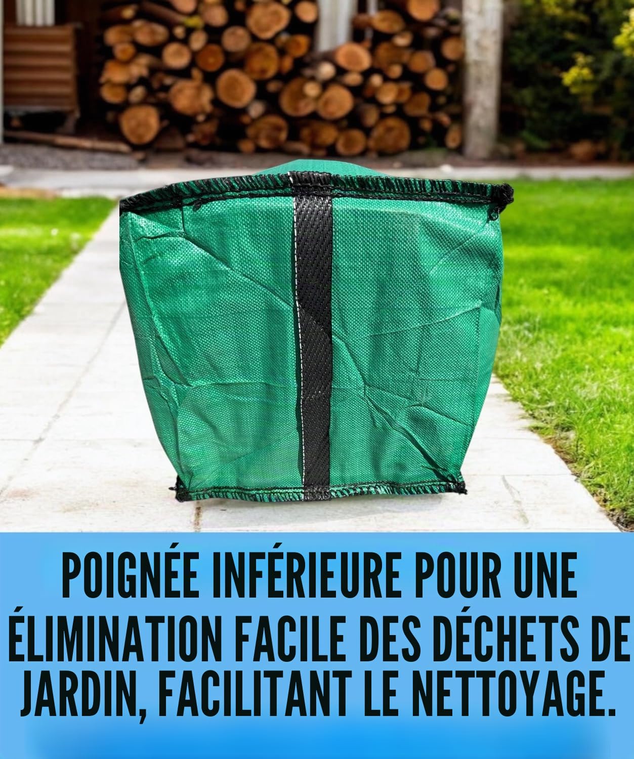 Lot de 3 sacs à déchets de jardin – 120 litres – Sacs à déchets verts très résistants – Tissu industriel et poignées