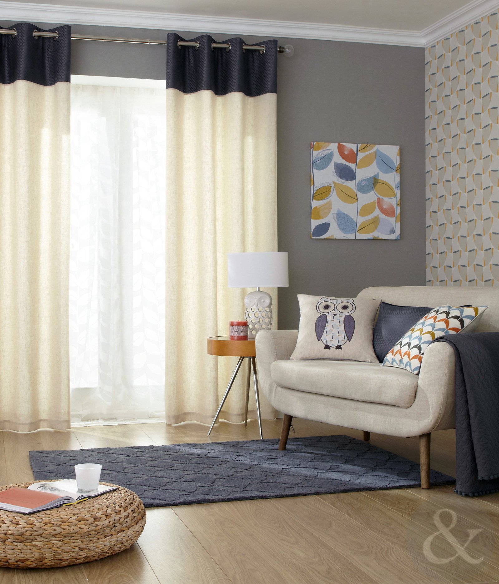 Just Contempo Velvet Band Lined Eyelet Curtains, Grey, 66x90 inches