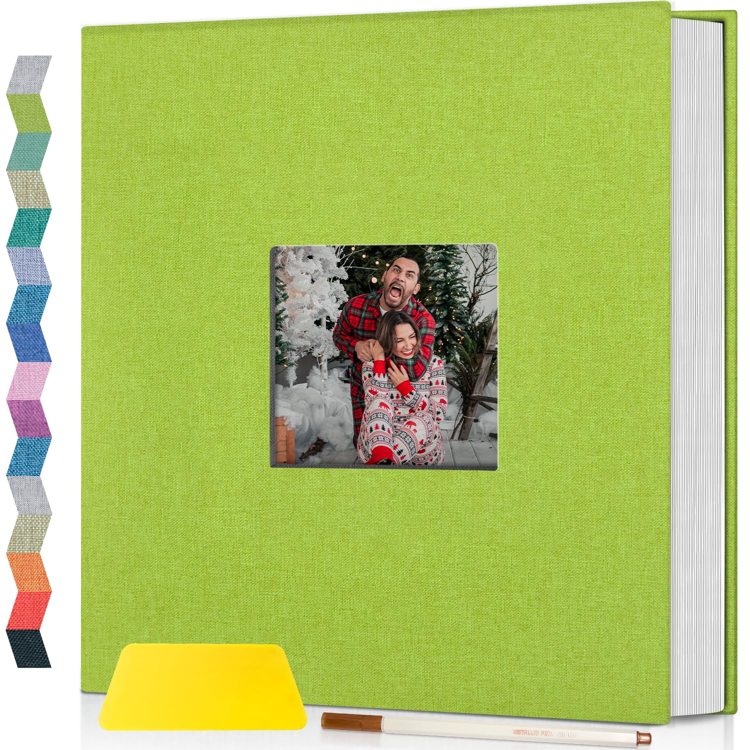popotop Photo Album Self Adhesive with Picture Display Window,60 Pages DIY Scrapbooking Supplies Kit for 4x6 8x10 Picture,Linen Cover Memory Book for