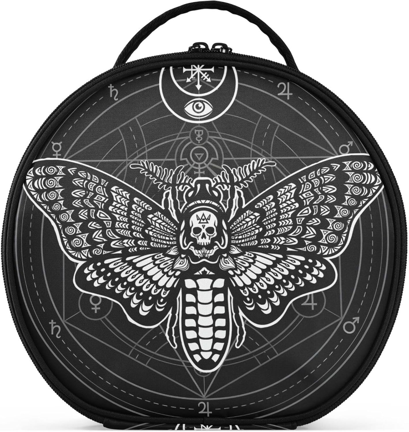 MNSRUU Gothic Women Makeup Bag Girl Vintage Makeup Organizer Bag Large Travel Black Skull Moth Cosmetic Bag Toiletry Bag with Adjustable Dividers Portable for Cosmetics Makeup Brushes Toiletry Jewelry