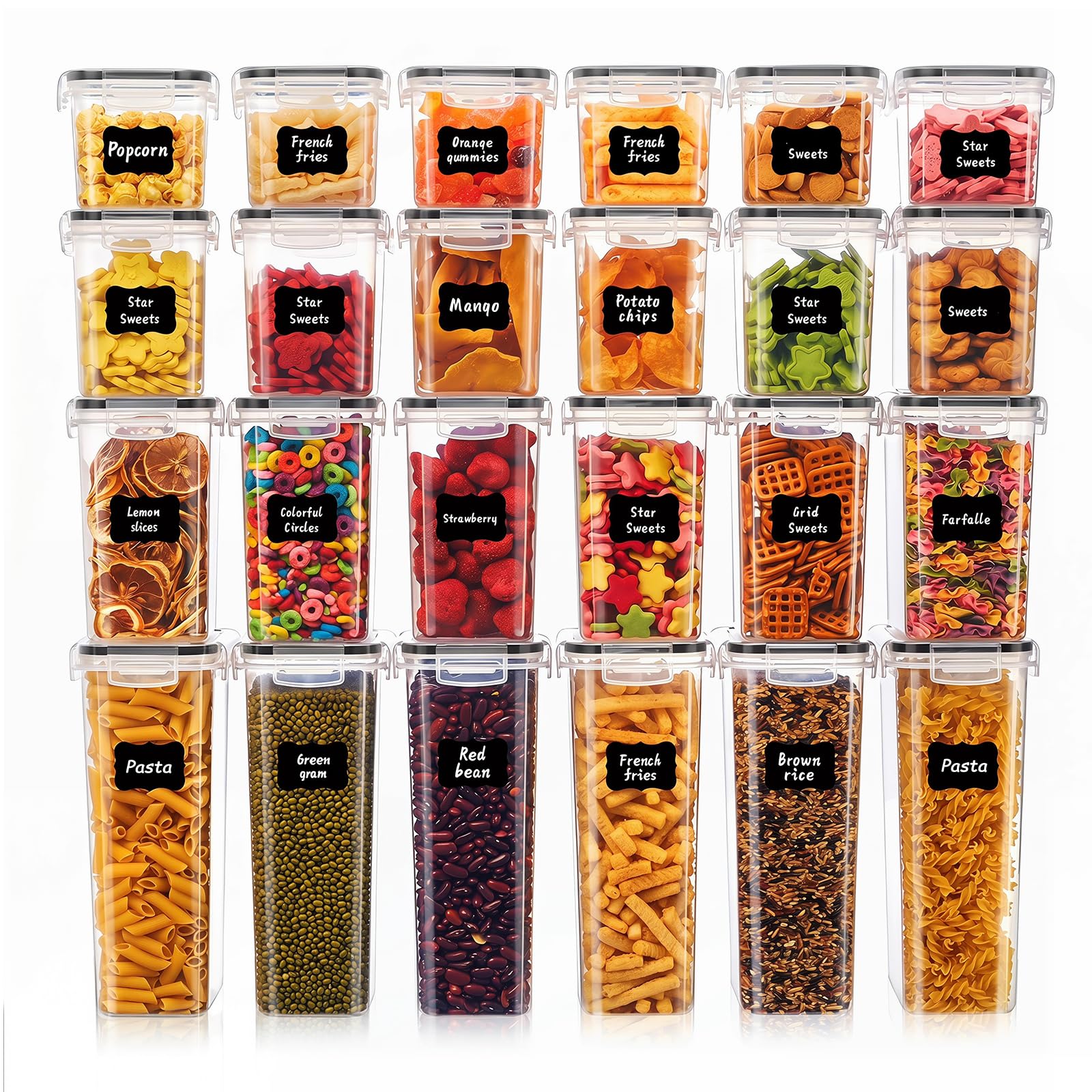 Asnews 24 Pack Airtight Food Storage Containers with lid, BPA-Free Kitchen Storage Containers, Cereal Storage Containers for Sugar, Dry Food & Baking Supplies with Labels & Marker