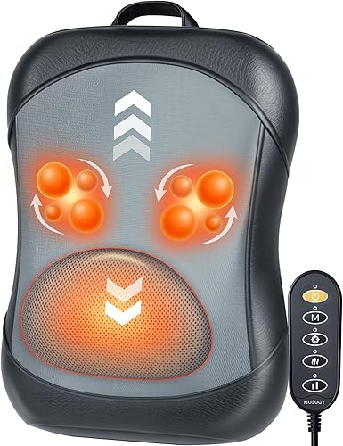 Masajeador de espalda Shiatsu con calor: Masaje con rodamiento hacia arriba y hacia abajo, masajeador de amasamiento para aliviar el dolor de