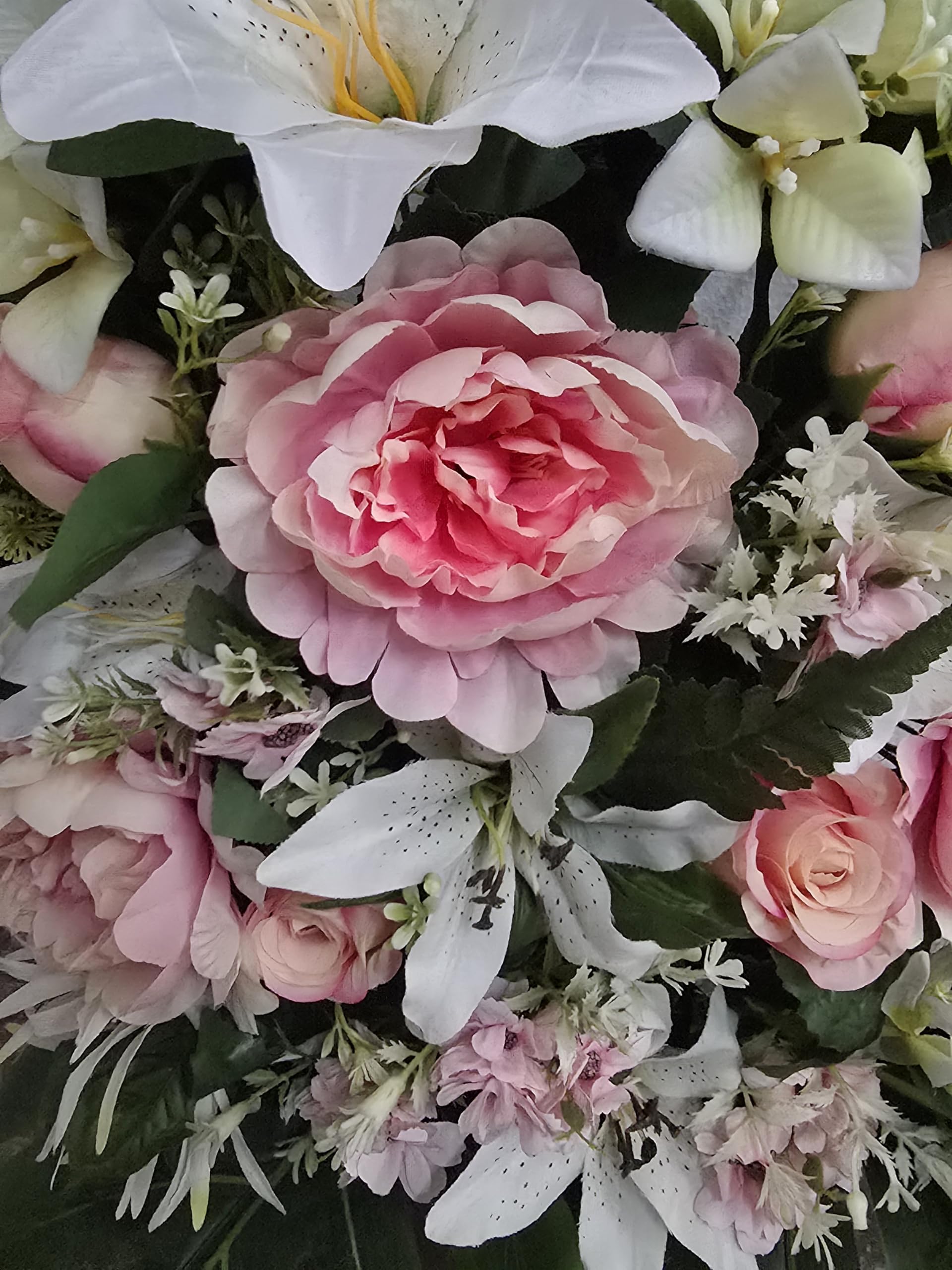 Centro de flores artificiales para cementerio iglesias bodas centro de flores para los santos rosa y blanco 75x55 cm