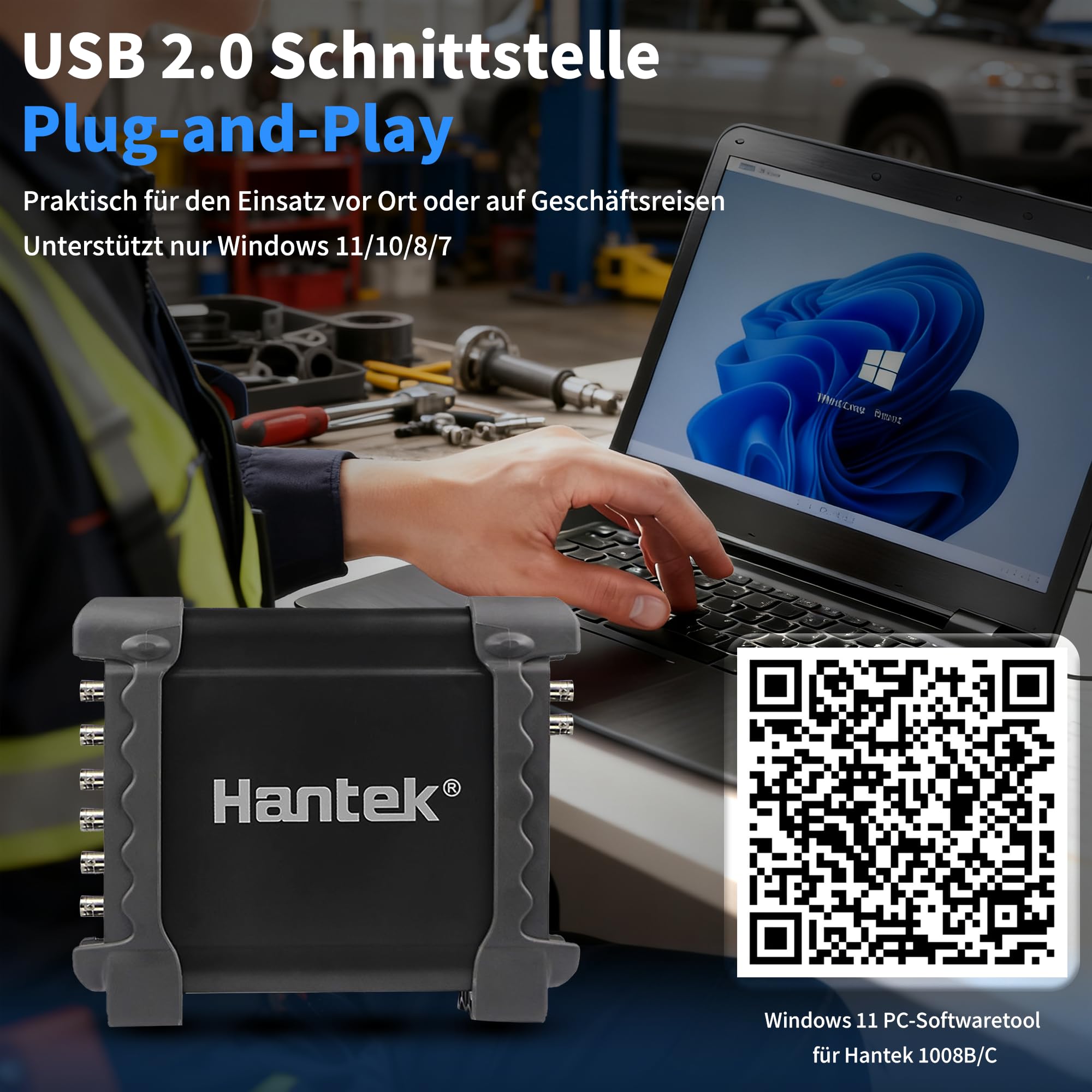 Hantek Oszilloskop, 8-Kanal Virtual Oszilloskop mit HT30A automatischen Testleitungen, HT201 20:1 Dämpfungsglied und HT307 Akupunktur-Tastkopf-Set, für mehrfache Fahrzeugdiagnose