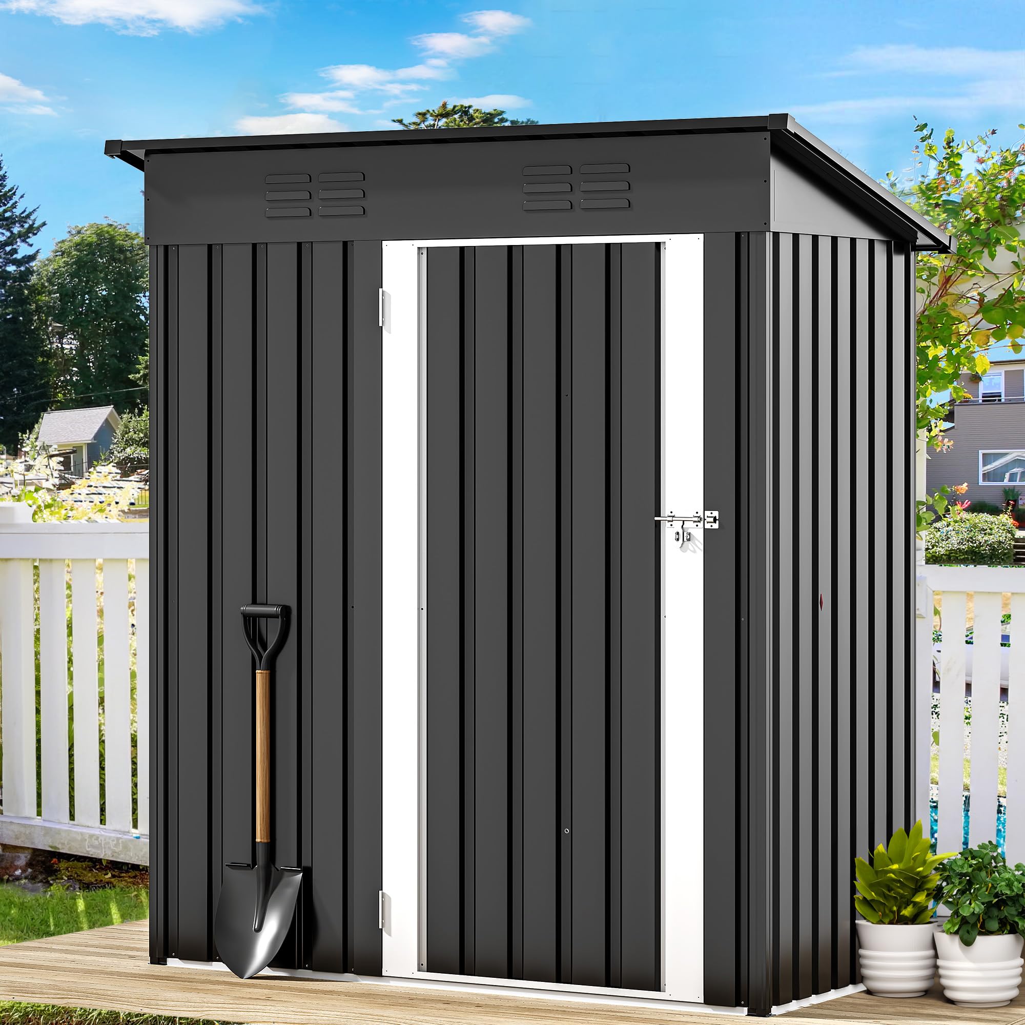 DWVO 5x3ft Outdoor Storage Shed, Weatherproof Tool Shed w/Locking Entry &amp; Ventilation for Grass Cutter, Bike, Equipment, Courtyard, Garden (Dark Gray)