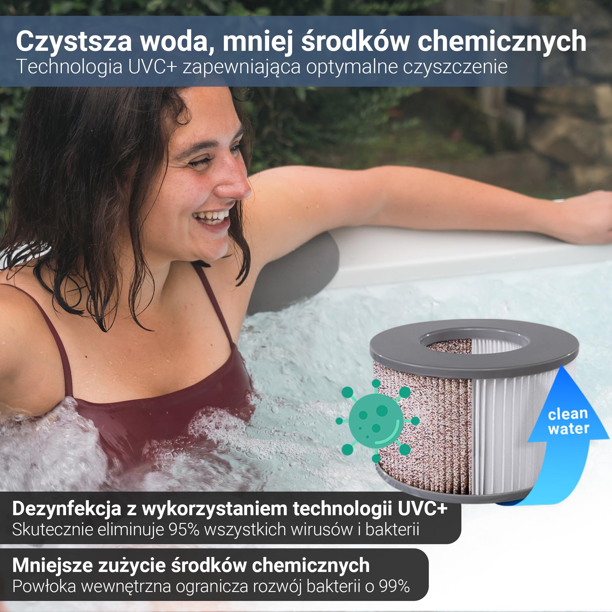 Miweba MSpa Jacuzzi Tribeca ze sztywną ścianą zewnętrzną | sterowanie aplikacją | spa 6-osobowe | 160x160x65 cm | 120 dysz masujących | całoroczne, zimoodporne | basen wewnętrzny i ogrodowy