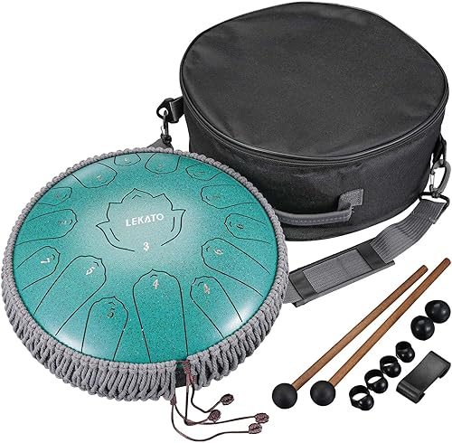 Miniatura 98 de LEKATO Tambor de lluvia para exterior, tambor de lengua de acero de 6 pulgadas, 11 notas, campanilla de lluvia de percusión para meditación, yoga