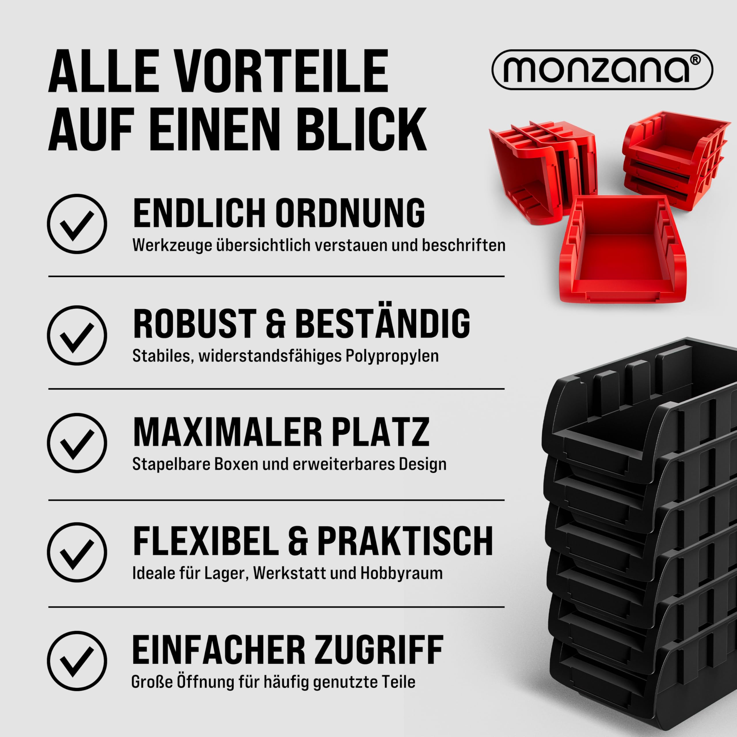 DEUBA® Wandregal mit Stapelboxen und Werkzeughalter 86 tlg Box Erweiterbar Werkstattregal Werkzeuglochwand