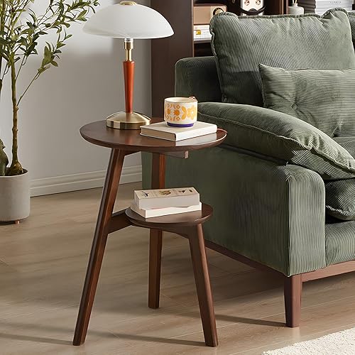 Miniatura 3 de Mesa auxiliar, mesas auxiliares redondas de 2 niveles para sala de estar, mesa auxiliar moderna de mediados de siglo, mesita de noche redonda, mesa