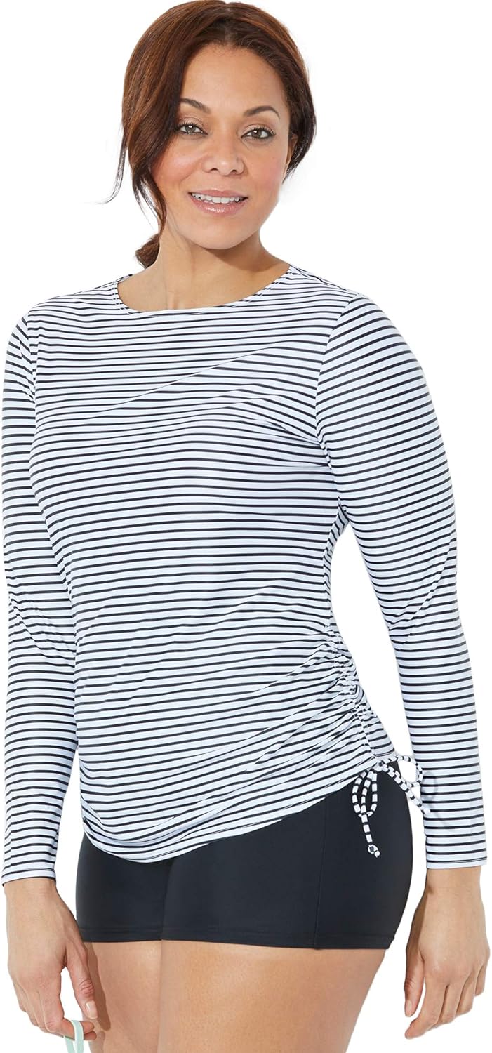 Swimsuits For All Women's Chlorine Resistant Side-Tie Long Sleeve Swim Shirt Rash Guard (Plus