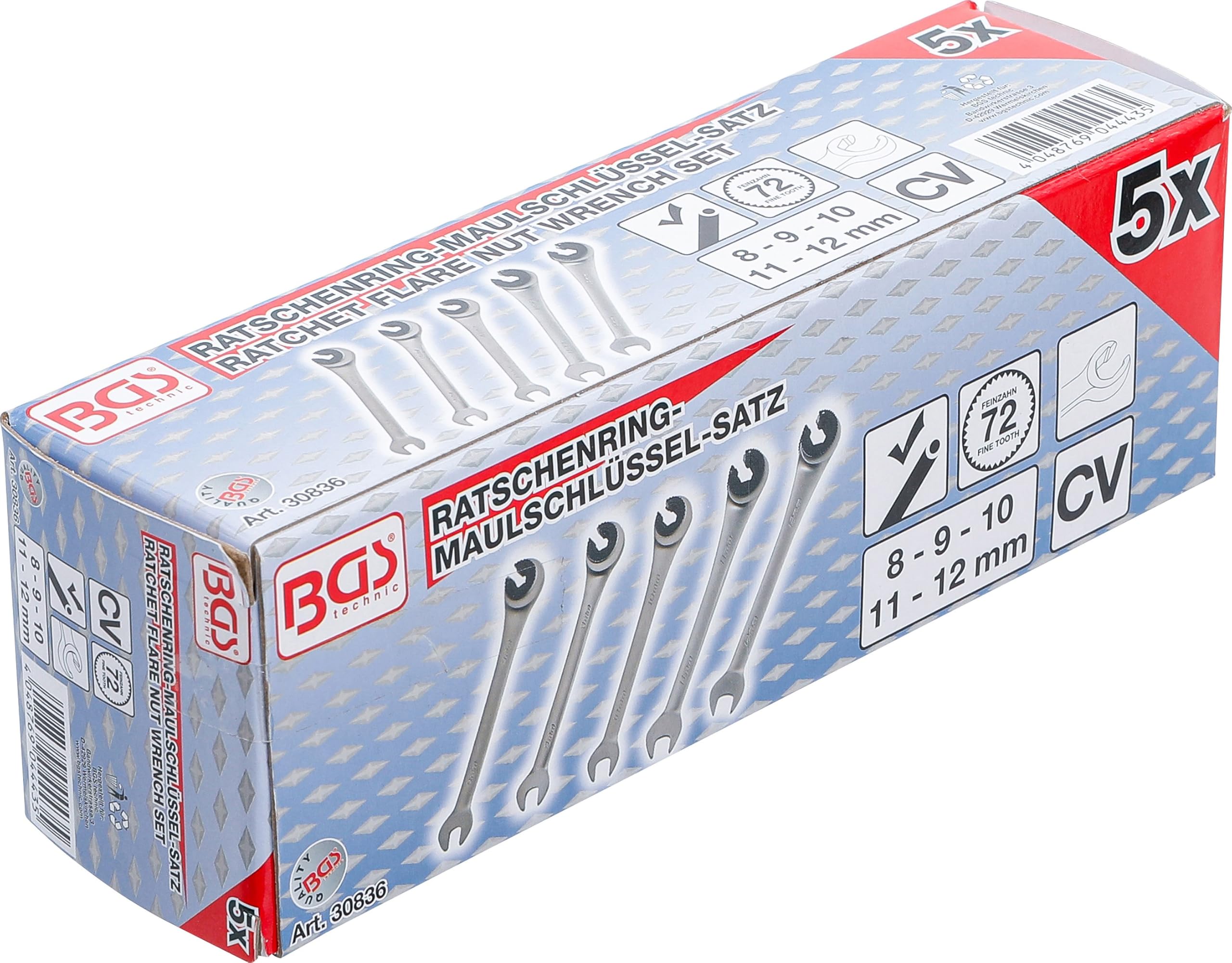 BGS 30836 | Zestaw kluczy płasko-oczkowych z grzechotką | otwarte | 5 szt.