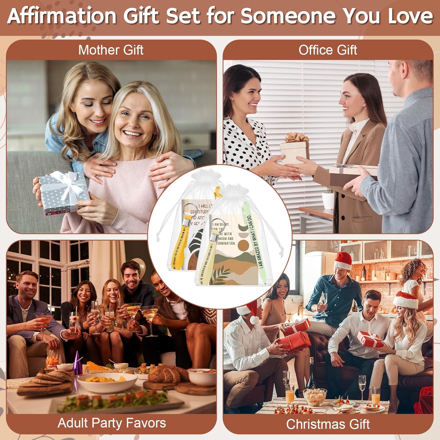 Mooliwe 72 Pcs/24 Set Positive Affirmation Gift Set Gratitude Notebooks with Affirmation Pens Keychains Small Bags Motivational Notepads for Women Coworkers Christmas Adult Party Favors(Boho) - Image 5