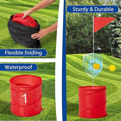 Miniatura 6 de Juego de golf de patio con palos de 9 hoyos, juego de golf portátil para playa, patio trasero, césped con 2 juegos de golf para interiores y