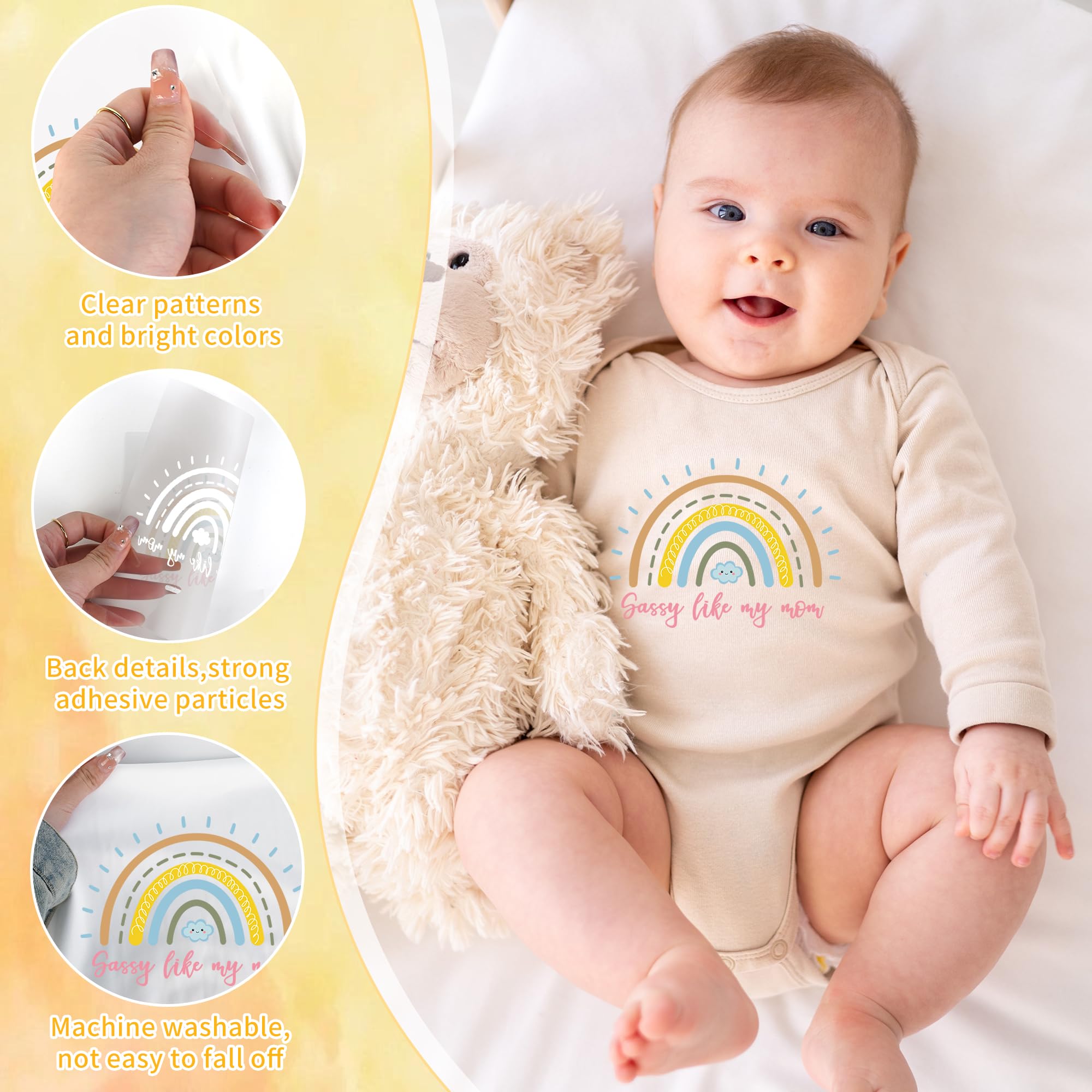 Prasowanie dla niemowląt, zestaw dekoracji na baby shower, naprasowanie na gorąco na koszulki, bluza z kapturem, śliniaki (tęczowy 203)