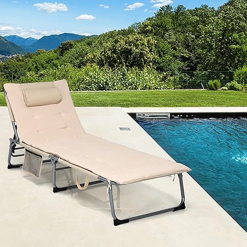 Miniatura 2 de COSTWAY Sillón reclinable plegable acolchado de gran tamaño de 4 pliegues beige