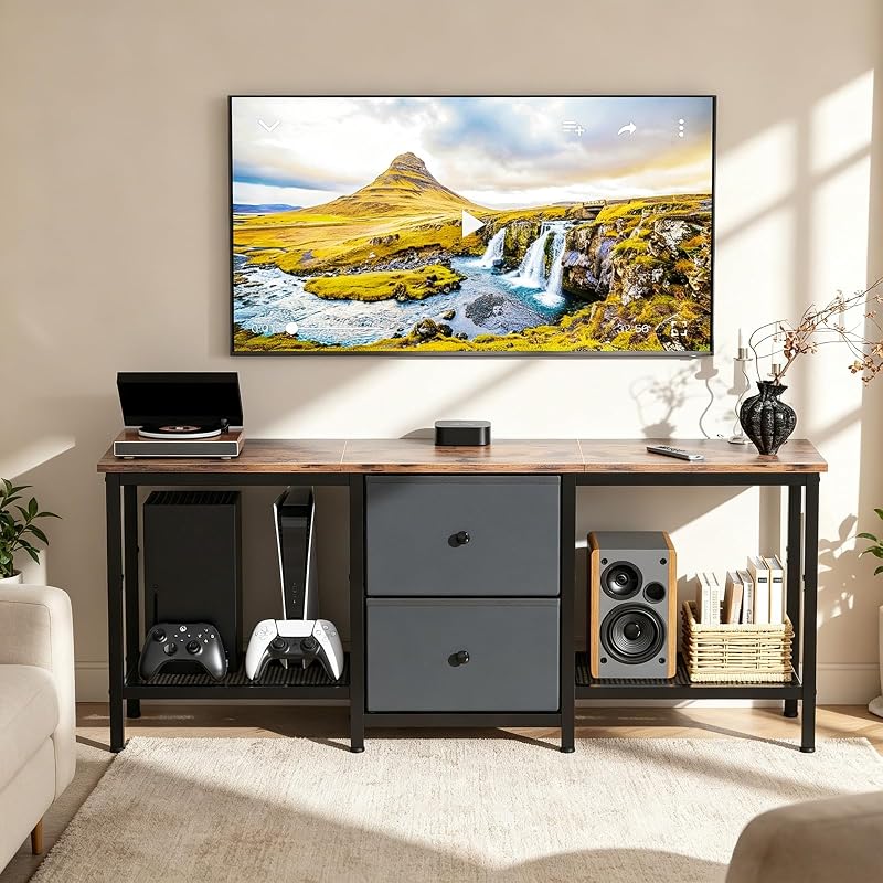 TV Stand, Living Room TV Stand with Storage Drawers, Rustic Brown image 4