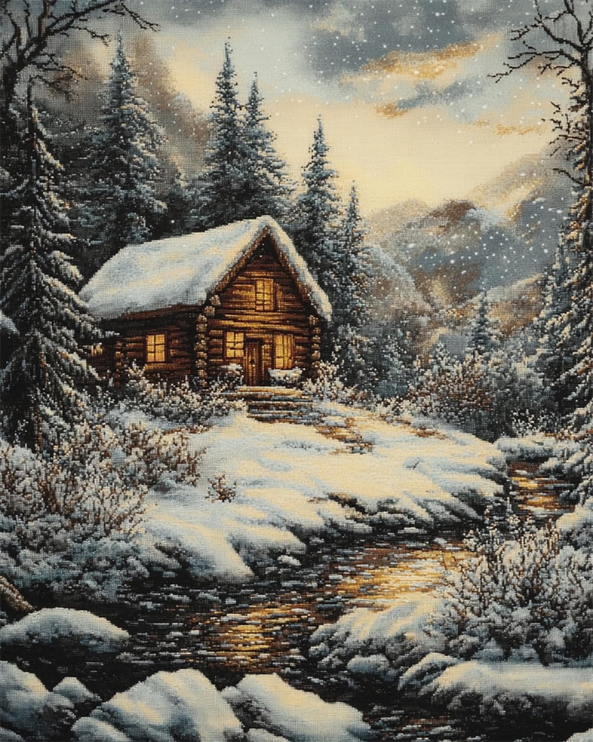 Diy Kit Per Fabbricare Tappeti Kit Per Tappeto Con Gancio A Forma Di Capanna Nel Bosco Kit Per Tappeto Con Gancio A Forma Di Paesaggio Invernale Per Principianti Kit Per Tappeto Con Uncine 60x90cm