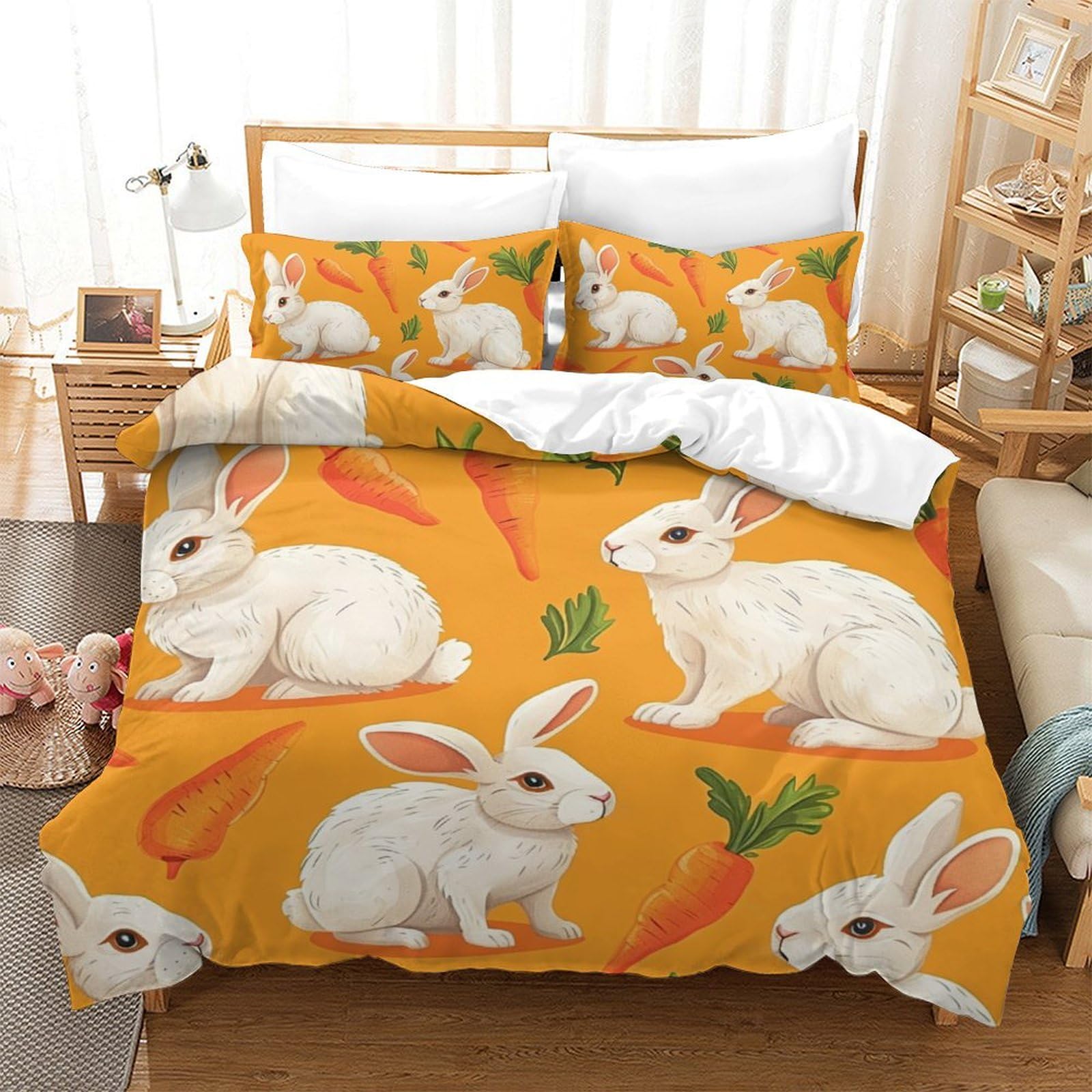 Parure de lit lapin zippée 200x200cm en microfibre 3D infroissable