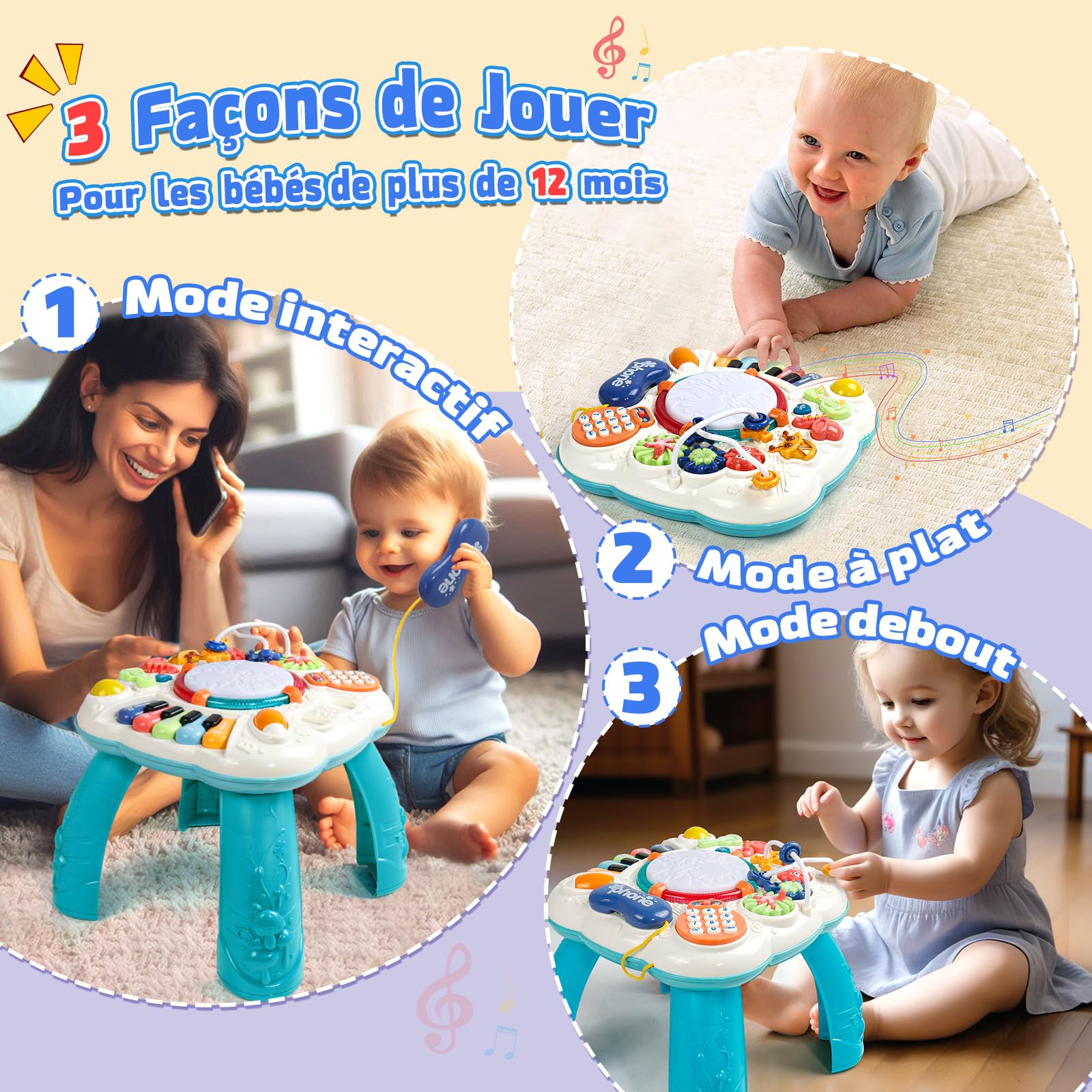 Jouet Bebe 1 an - Table Activité Bébé 6 en 1 Jouet Enfant Jeux Bebe 1 2 3 Ans Fille Garçon Table d'Activité Musicale Bebe Jouet Eveil Éducatif Cadeau pour Noel Enfant