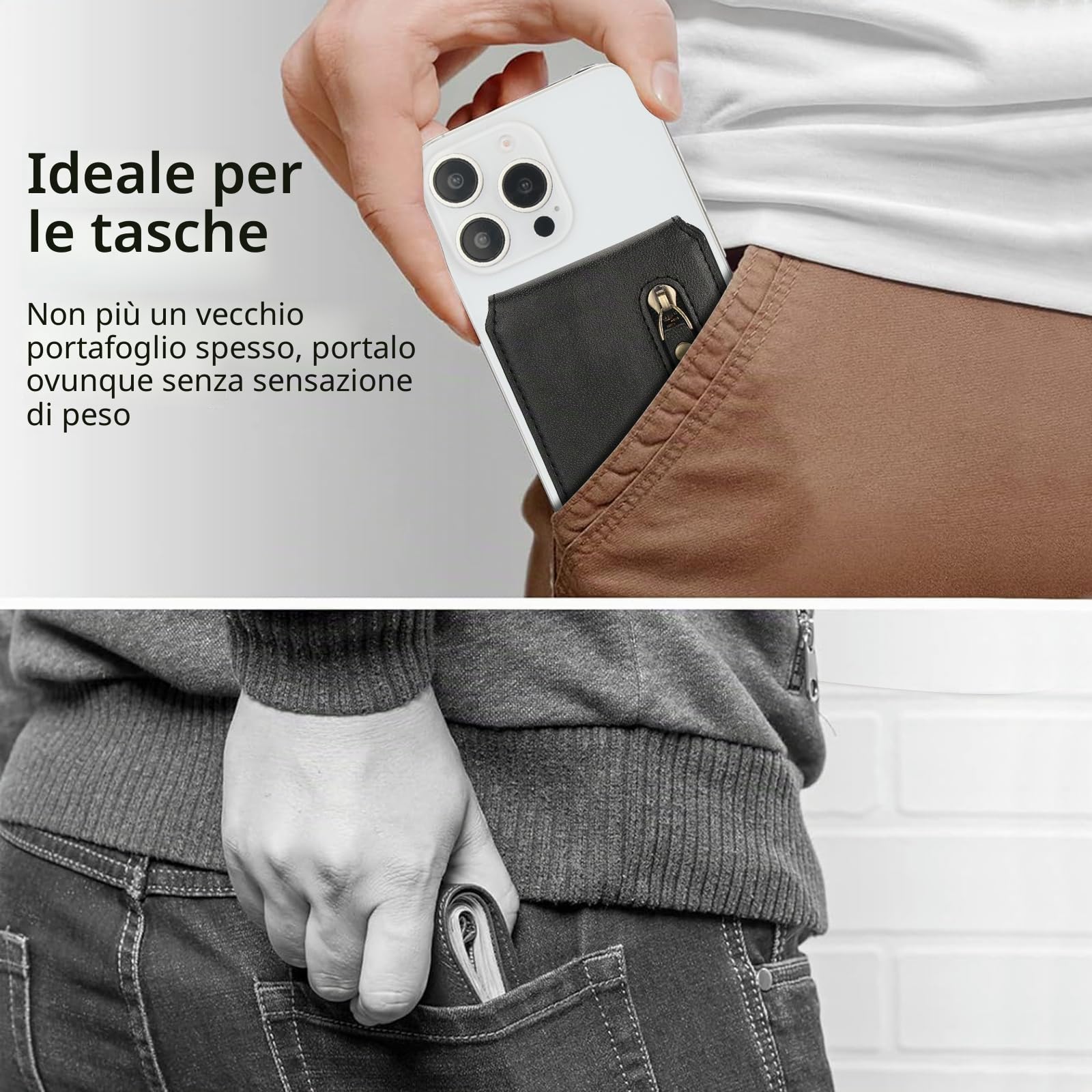 Ysnzaq per Magsafe Wallet Portafoglio PU in Pelle per iPhone 16/15/14/13/12 Pro/Max/Plus, Magnetico Portafoglio Porta Carte Supporto Adjustable Accessori per iPhone 16/15/14/13/12 Pro/Max.ZYC Black