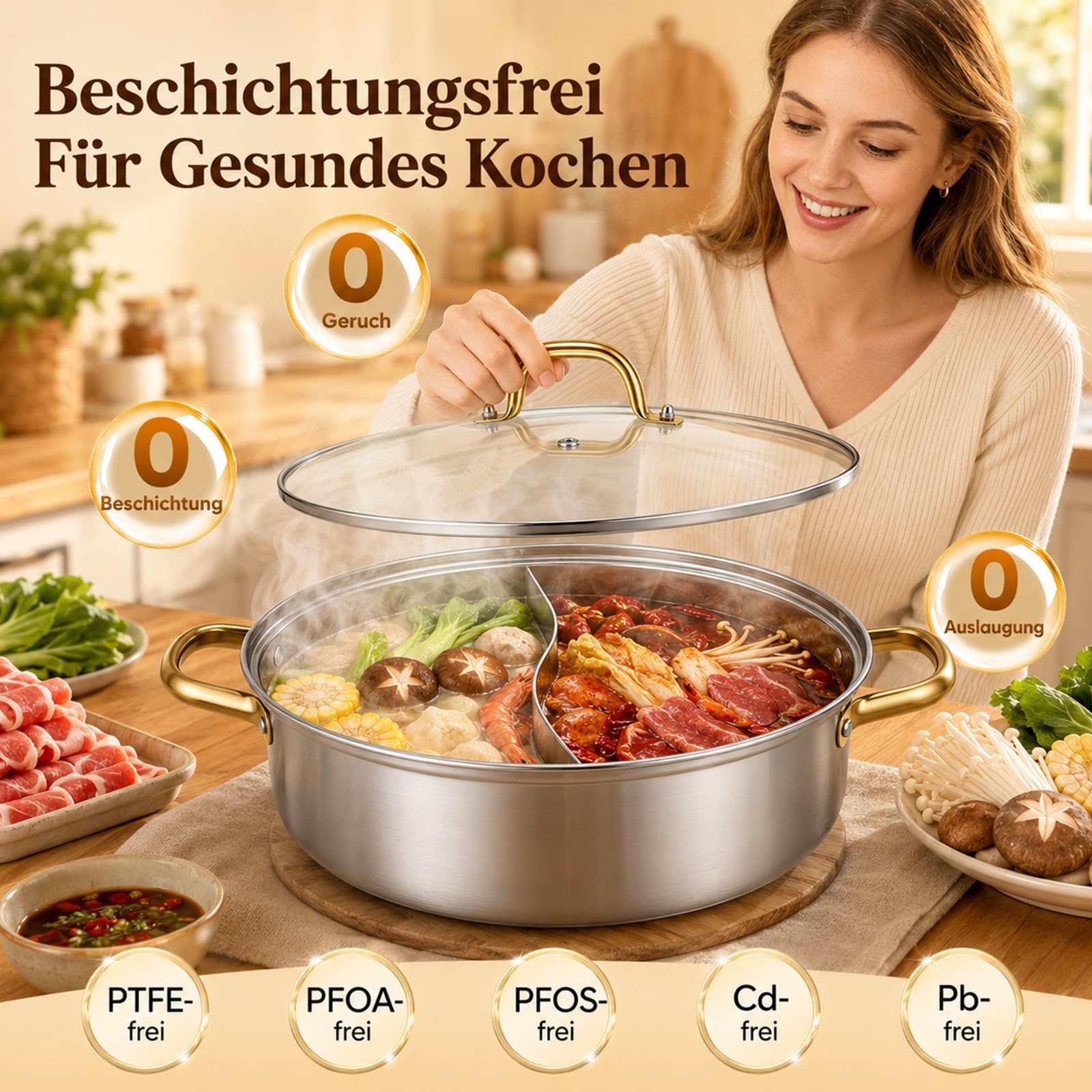 Hot Pot - Pentola cinese in acciaio inox Yin Yang Hotpot per padella a induzione, adatta per tutti i tipi di fornelli, adatta per forno (30 cm)