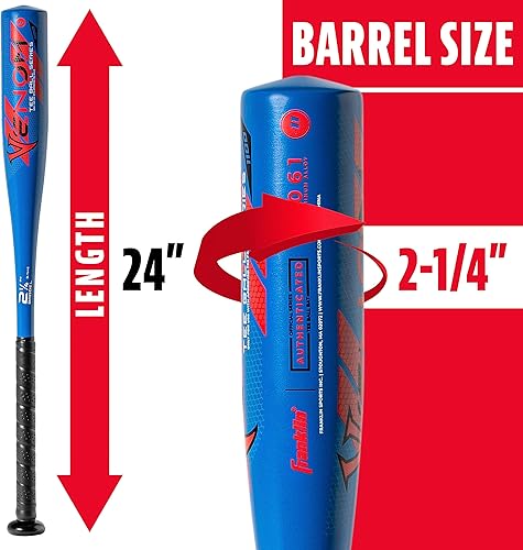 Miniatura 70 de Franklin Sports Bate de teeball para niños, veneno + aluminio Barracuda + compuesto, certificado de béisbol de Estados Unidos para niños + niñas