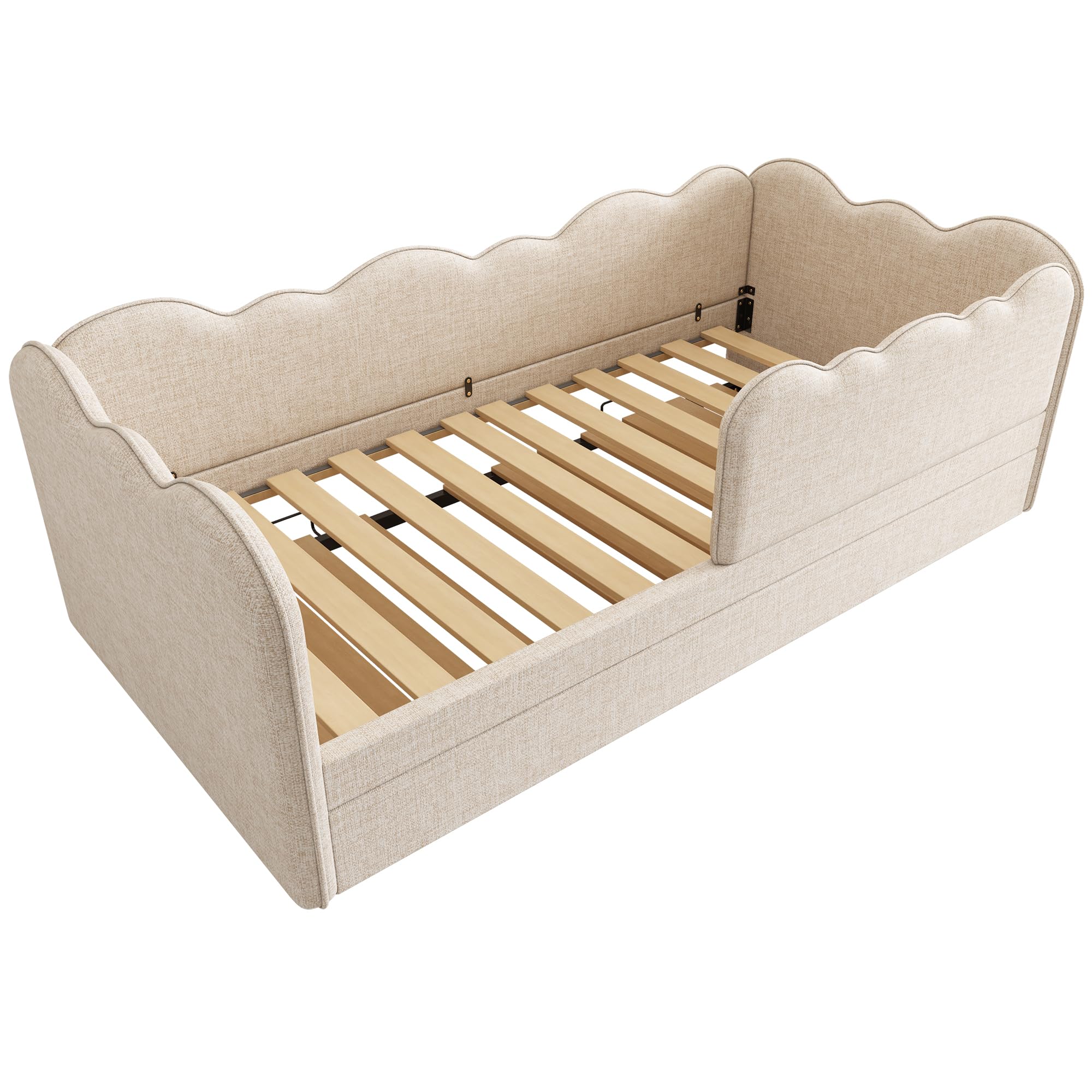 Kebnor Polsterbett Daybett 90x190cm,Tagesbett Schlafsofa mit Ausziehbett 90x190cm, Kinderbett mit Lattenrost, ohne Matratze (Leinen, Beige)