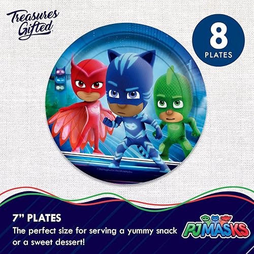 Miniatura 2 de Treasures Gifted PJ Masks - Platos de papel de 8 a 7 pulgadas, blanco perla, moderno, postre, suministros para fiesta de cumpleaños