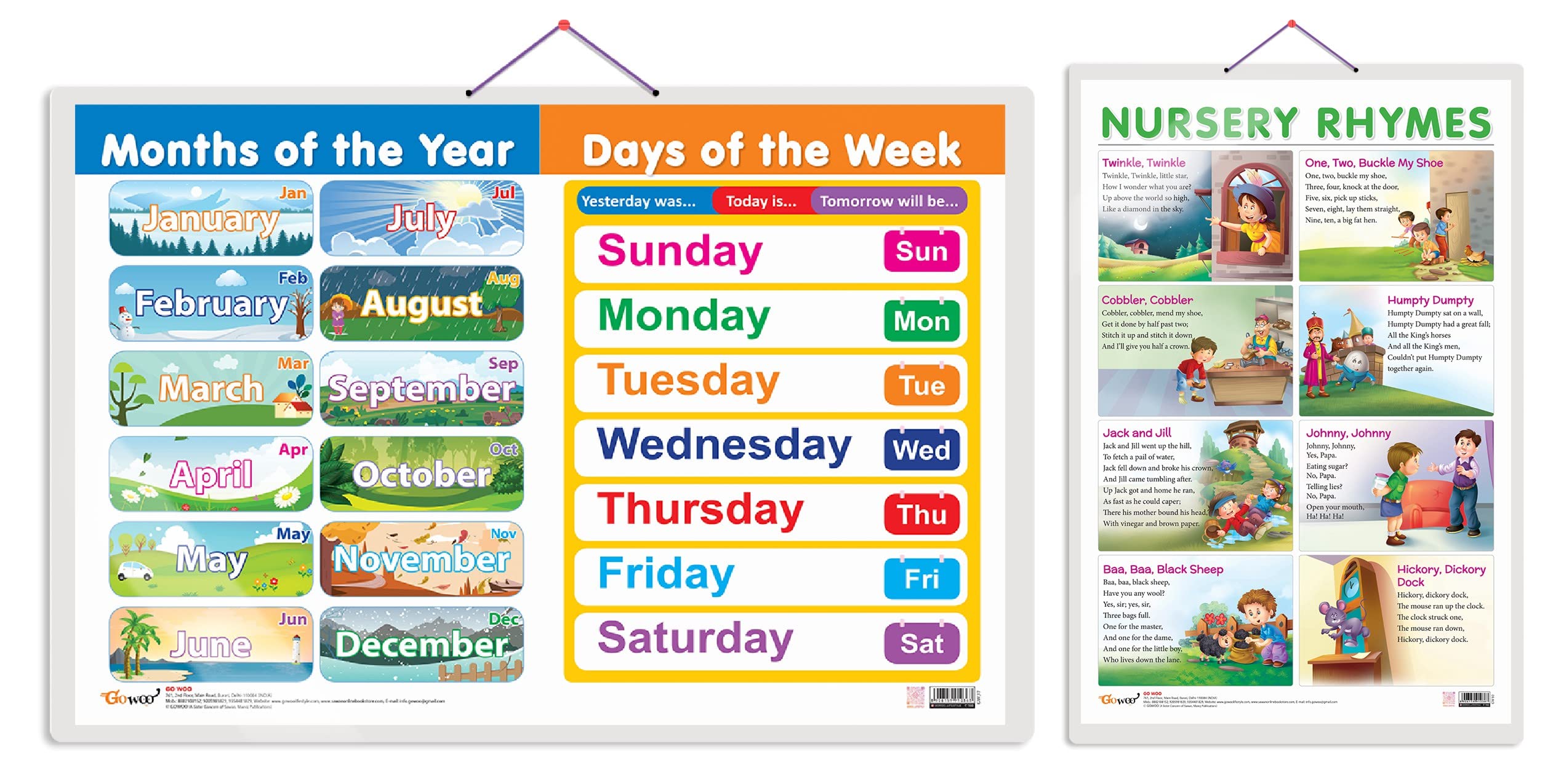 Buy Set of 2 MONTHS OF THE YEAR AND DAYS OF THE WEEK and NURSERY RHYMES