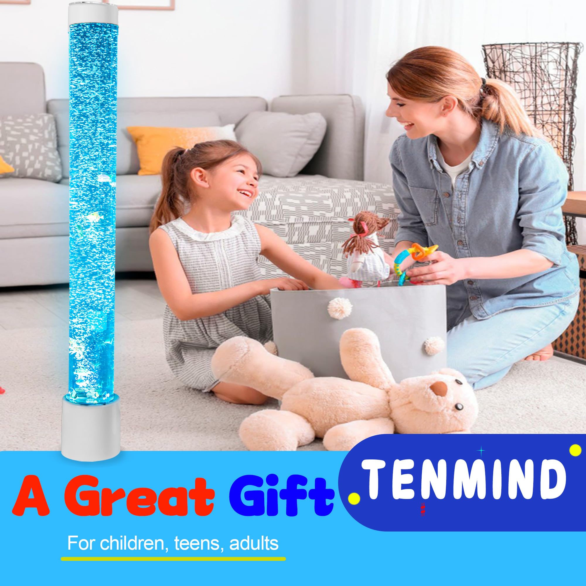 Tenmind Super Large Sensory Fish Bubble Tube Lamp with Remote Adjustable Wall Bracket 8 Color Changing Night Light — view 7