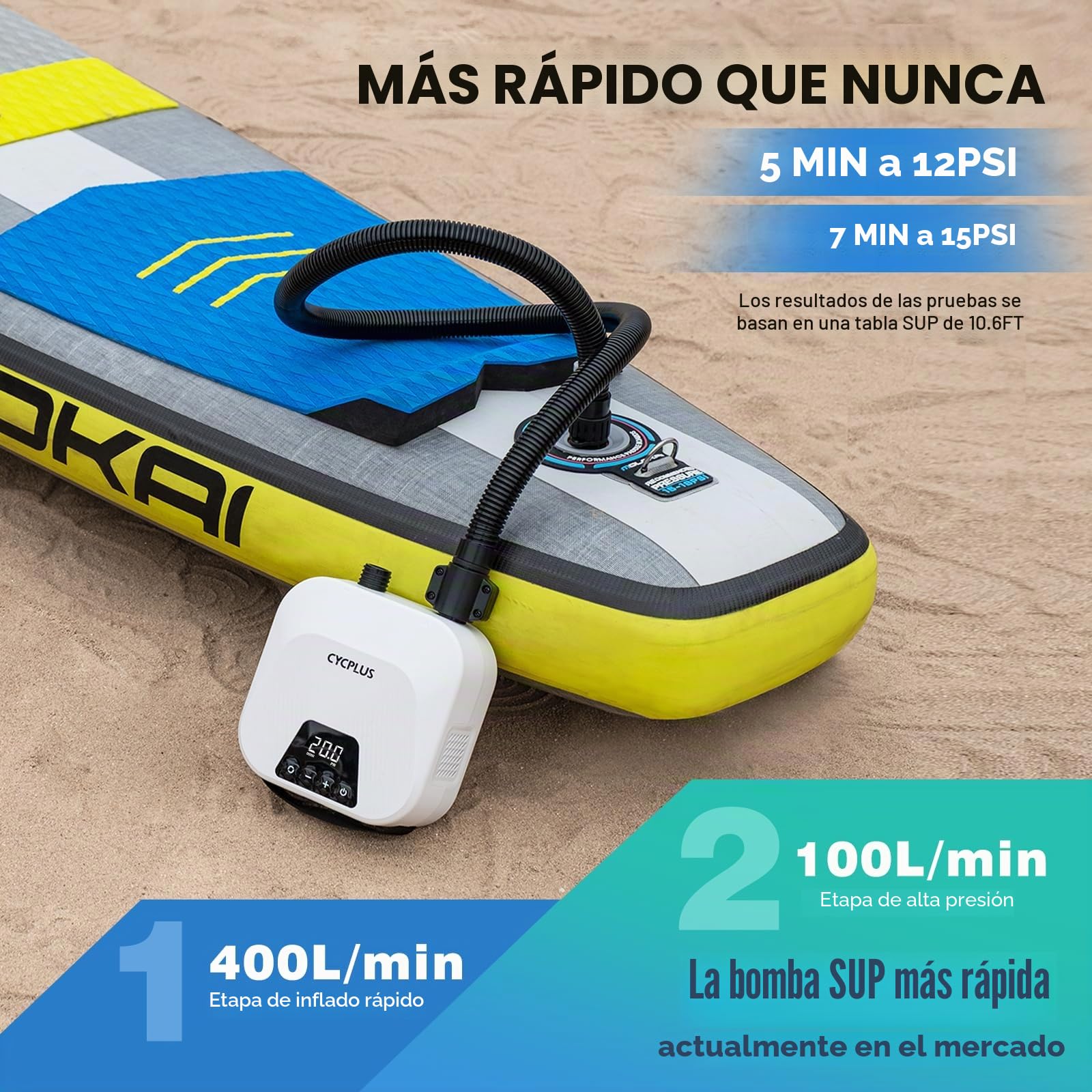 CYCPLUS Bomba de Aire Inteligente 20PSI para Sup, con Batería Recargable y Función de Inflado/Desinflado Inteligente. Ideal para Tablas de Paddle, Cometas, Tiendas de Campaña y Colchones